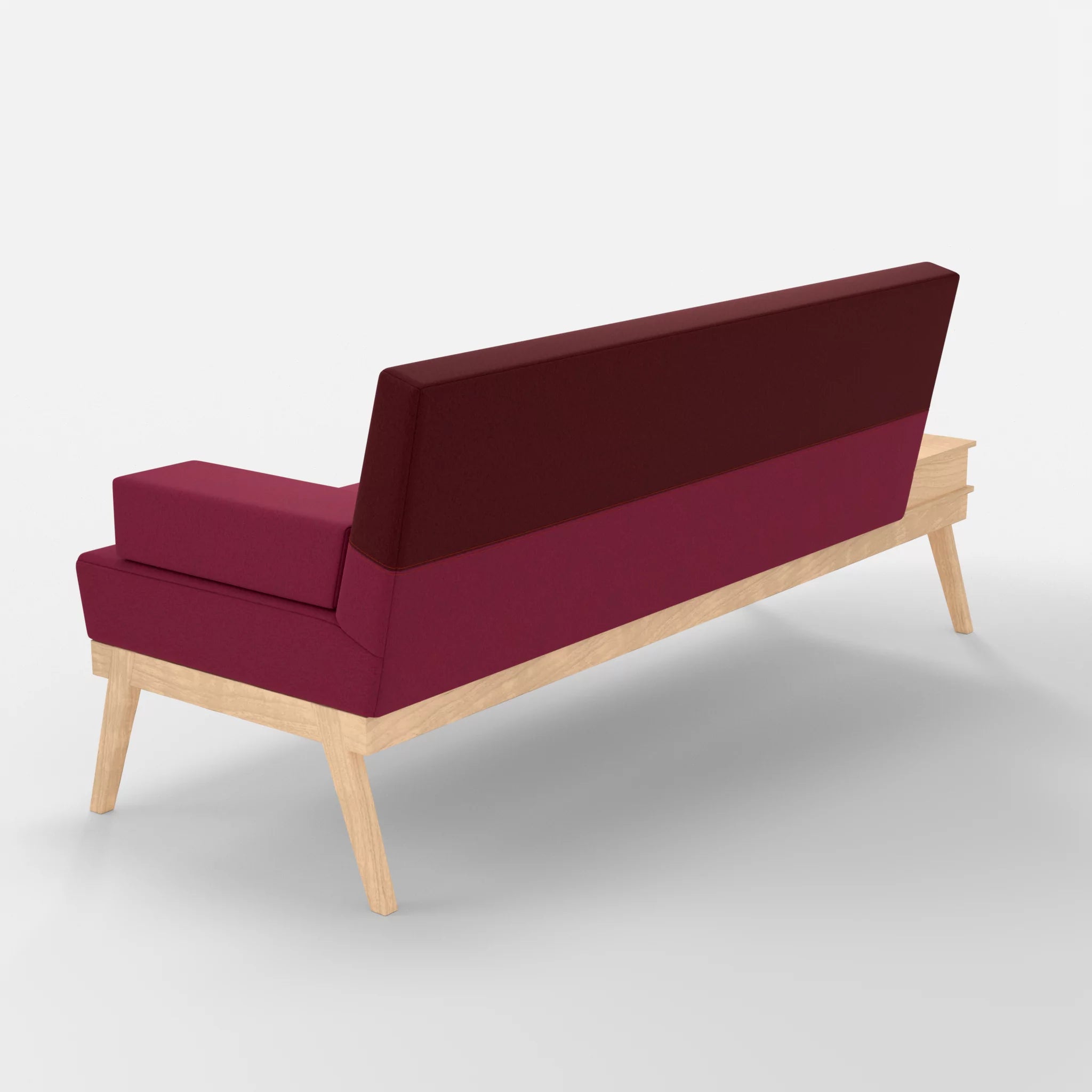 3er Sitzsofa Bauz mit Ablage links dama0034-dama0050 in Bordeaux und Fuchsia von hinten