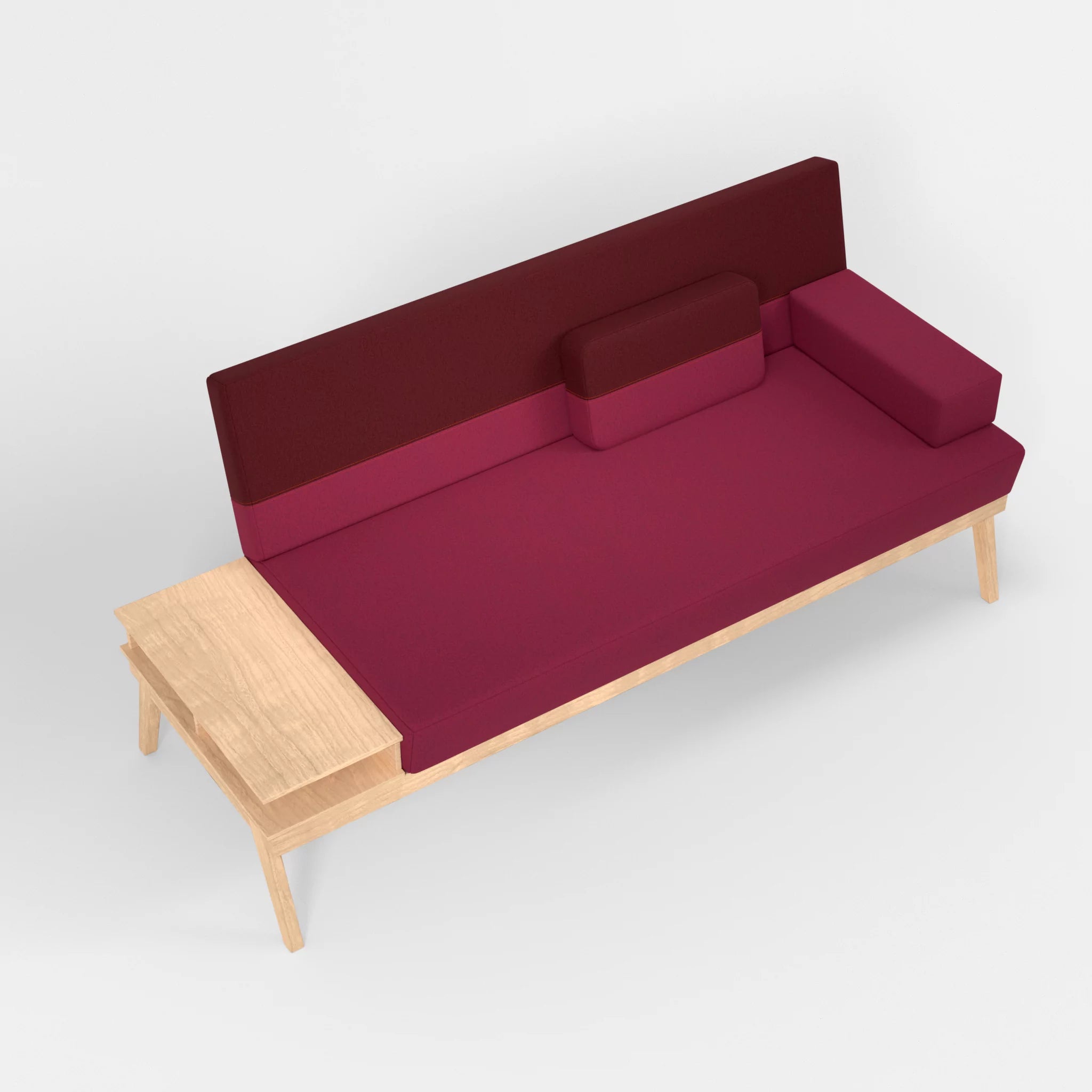 3er Sitzsofa Bauz mit Ablage links dama0034-dama0050 in Bordeaux und Fuchsia von oben