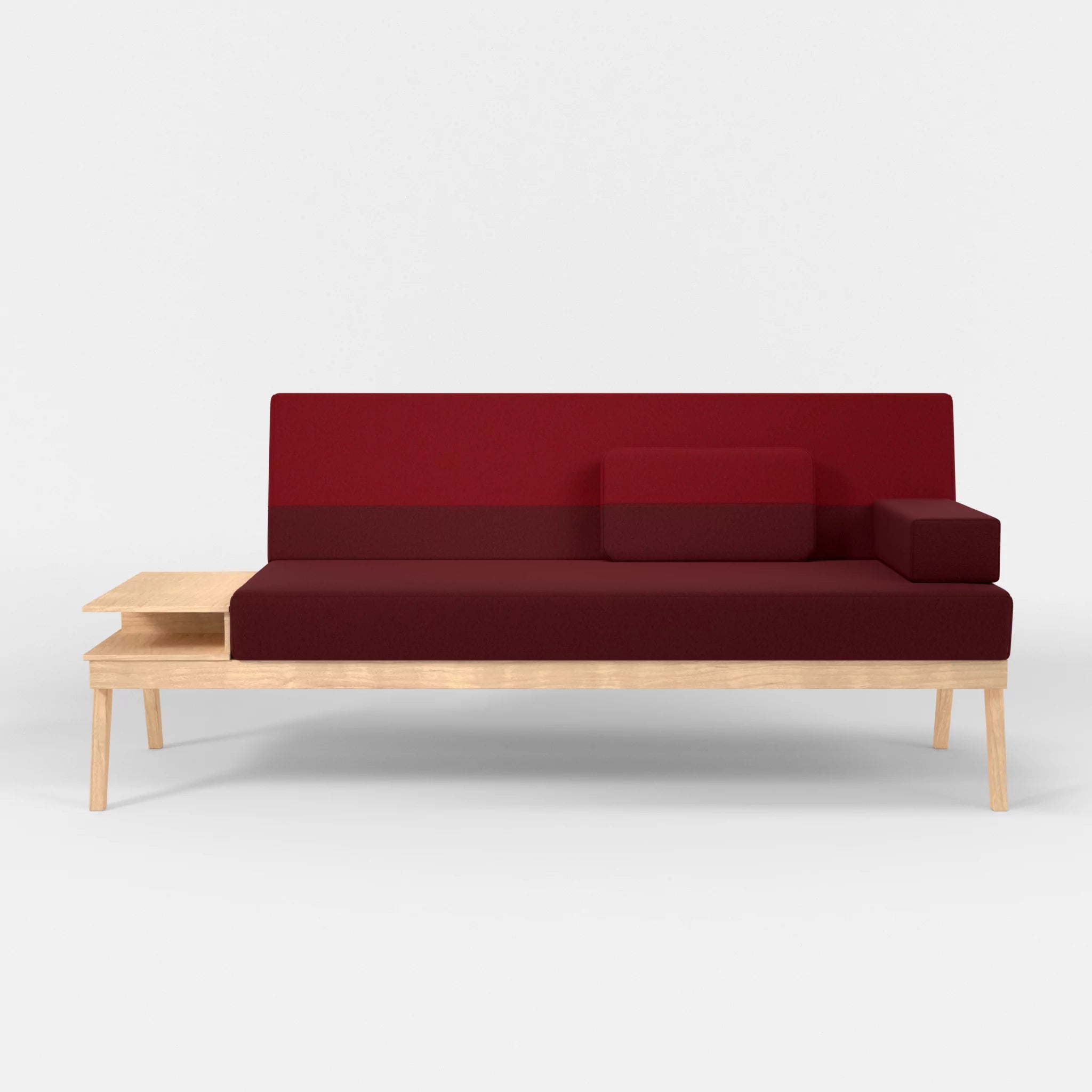 3er Sitzsofa Bauz mit Ablage links dama0034-dama0053 in Bordeaux und Rot von vorne