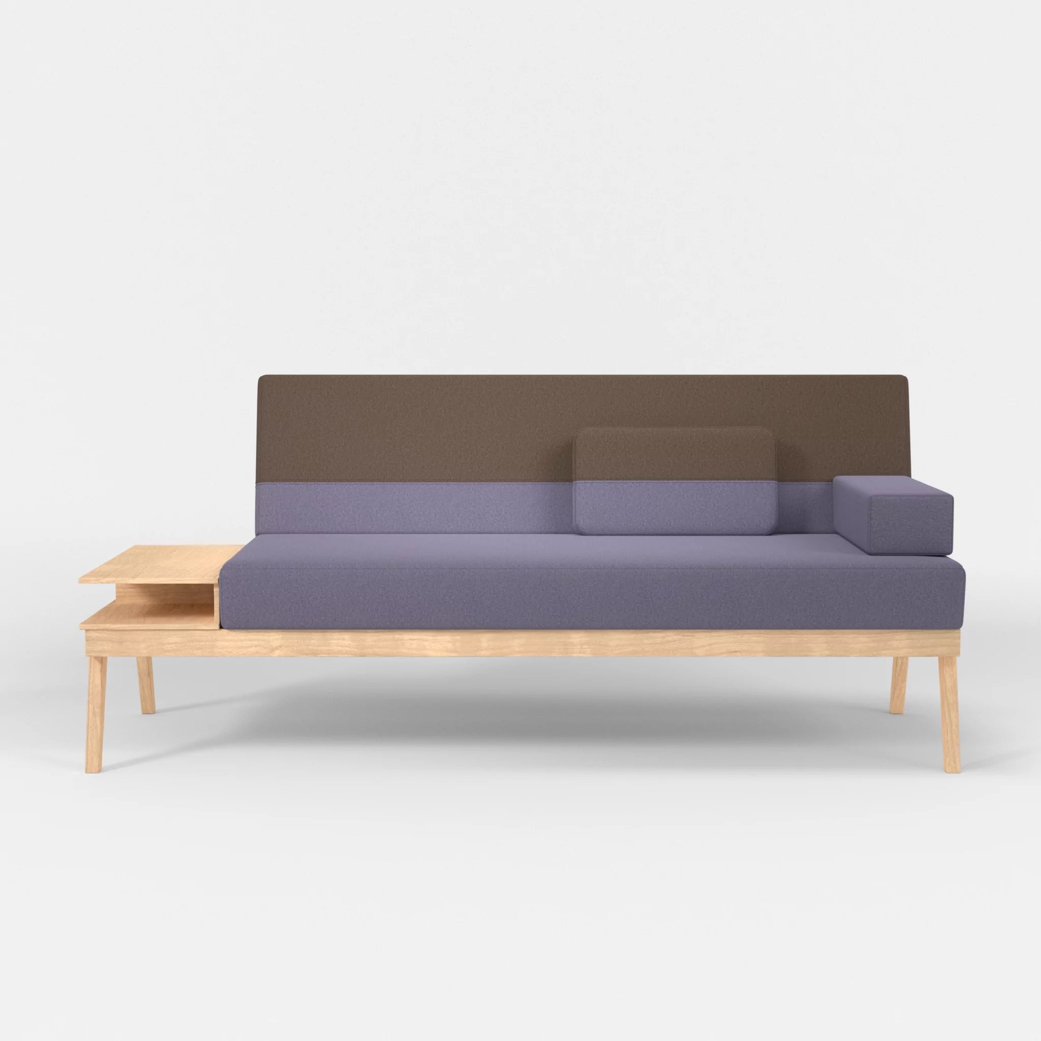 3er Sitzsofa Bauz mit Ablage links dama0039-dama0051 in Flieder und Braun von vorne