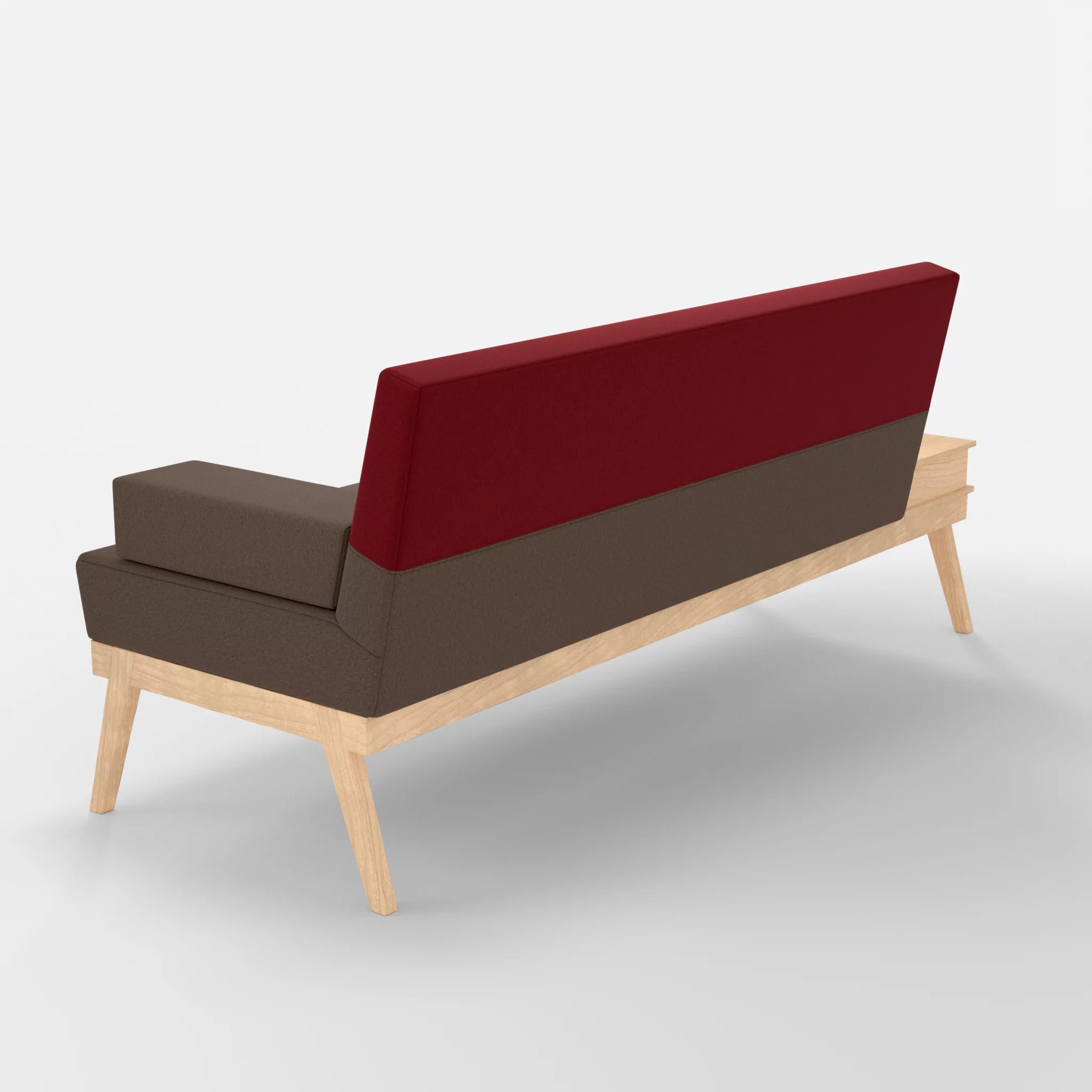 3er Sitzsofa Bauz mit Ablage links dama0051-dama0053 in Braun und Rot von hinten