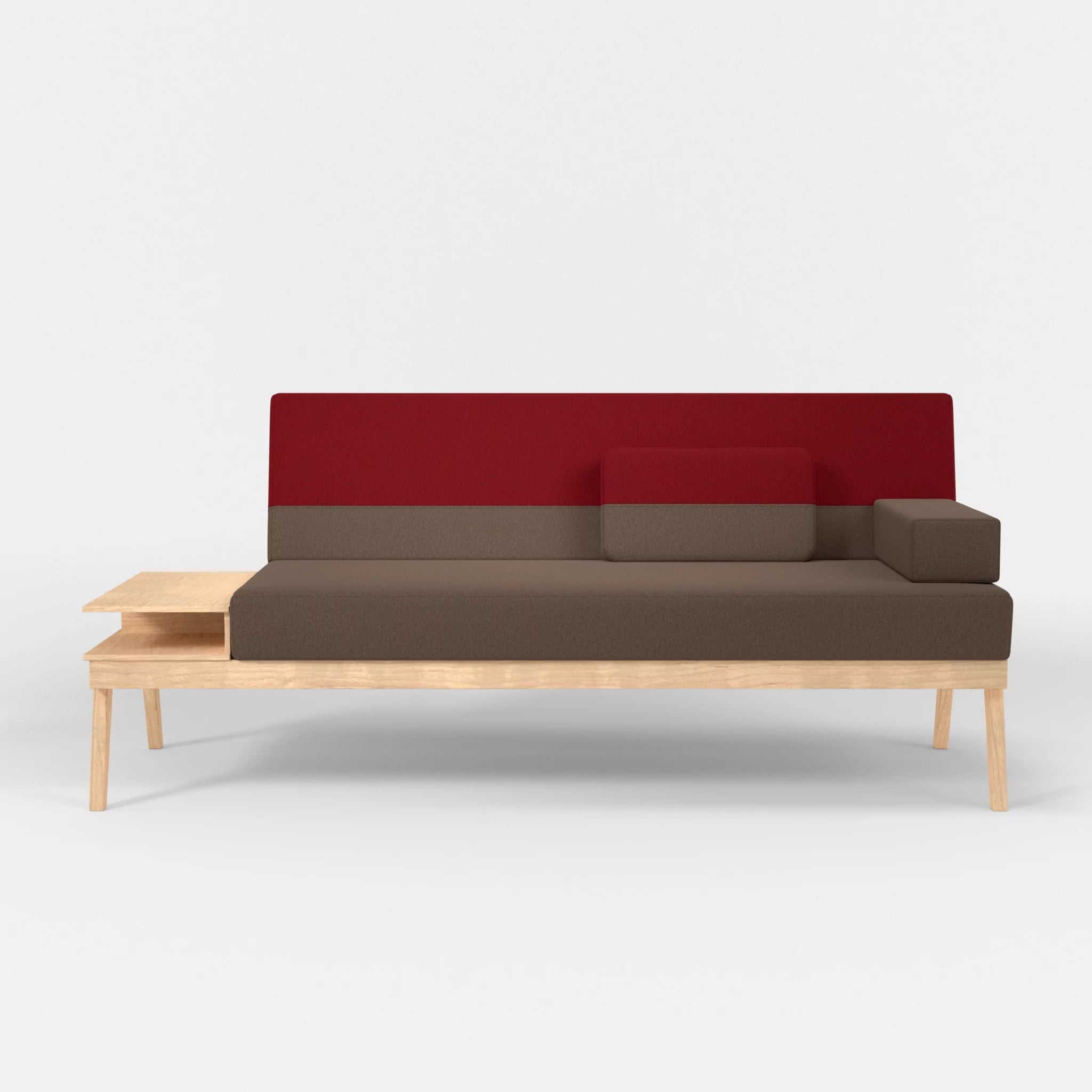 3er Sitzsofa Bauz mit Ablage links dama0051-dama0053 in Braun und Rot von vorne