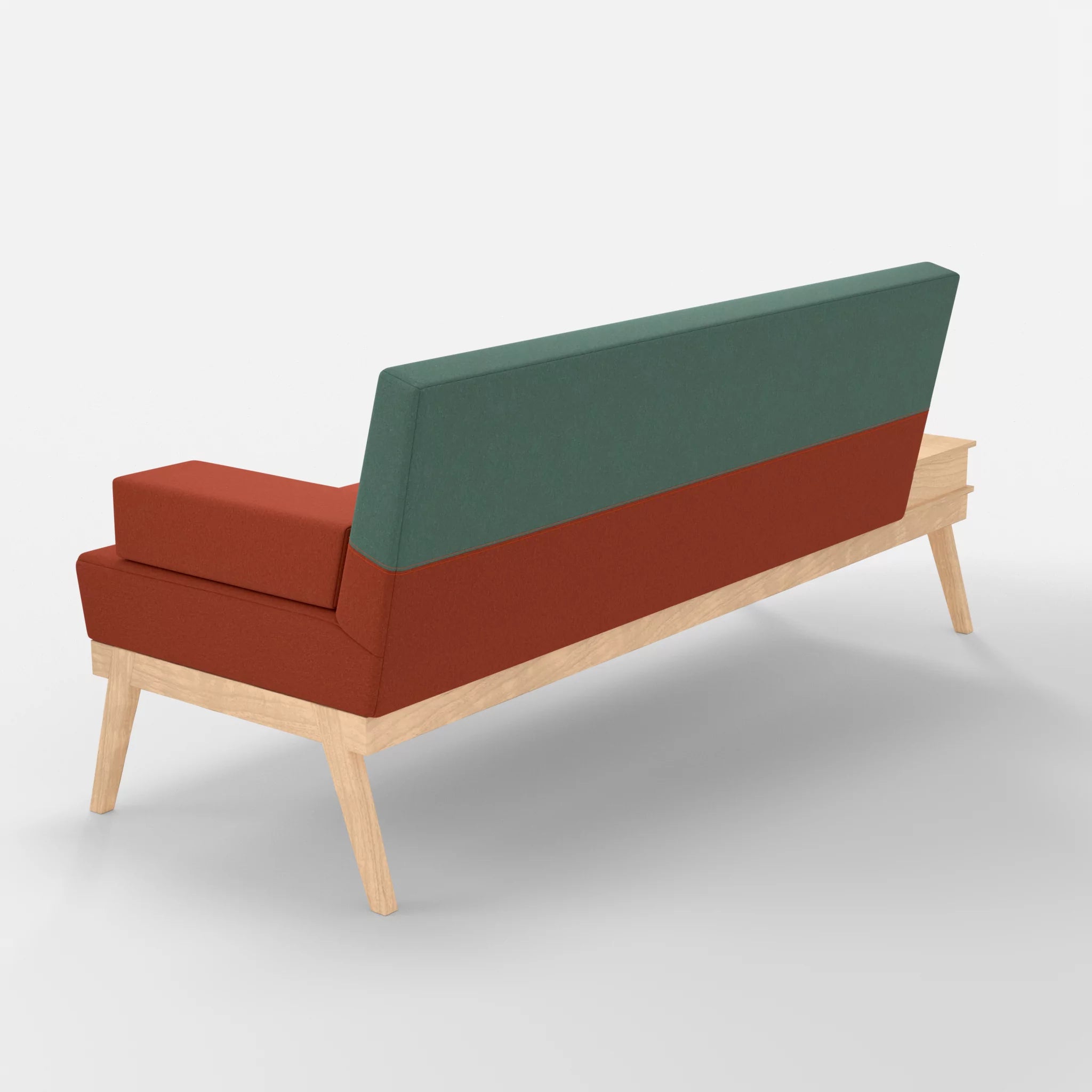 3er Sitzsofa Bauz mit Ablage links dama0062-dama0045 in Orange und Türkis von hinten