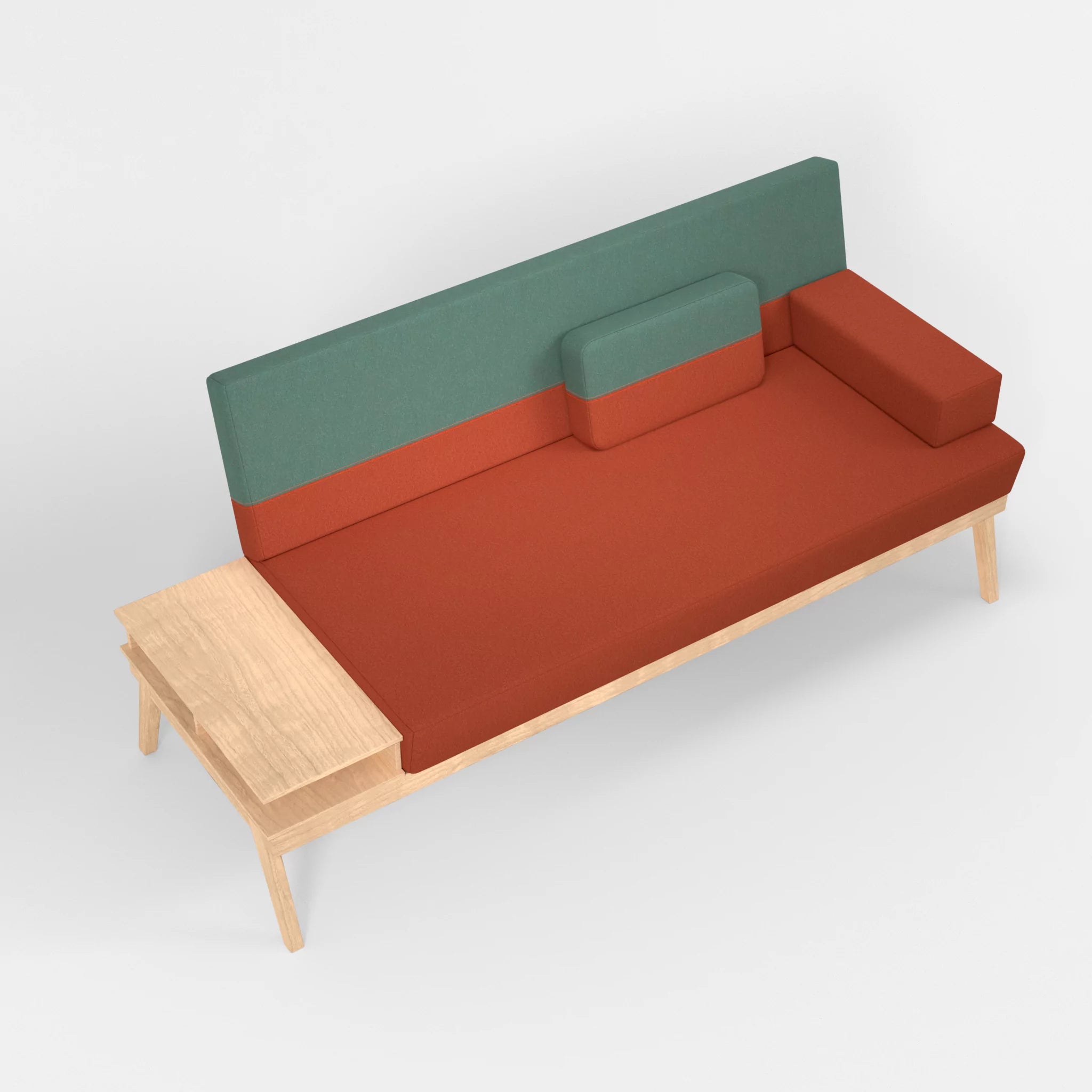 3er Sitzsofa Bauz mit Ablage links dama0062-dama0045 in Orange und Türkis von oben