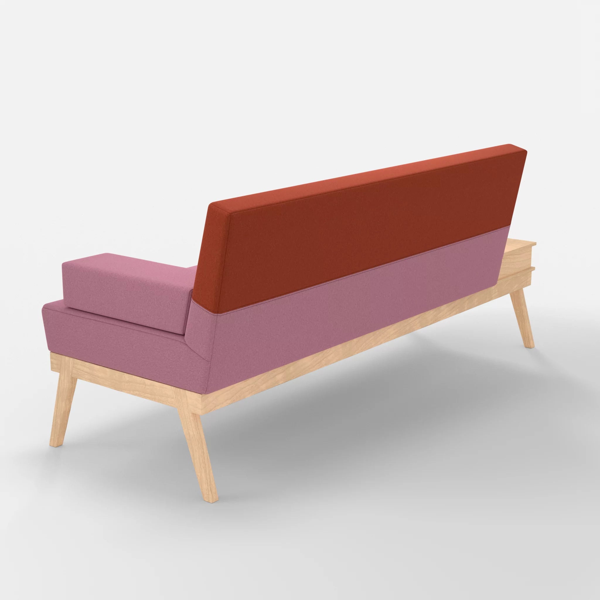 3er Sitzsofa Bauz mit Ablage links dama0084-dama0062 in Rosa und Orange von hinten