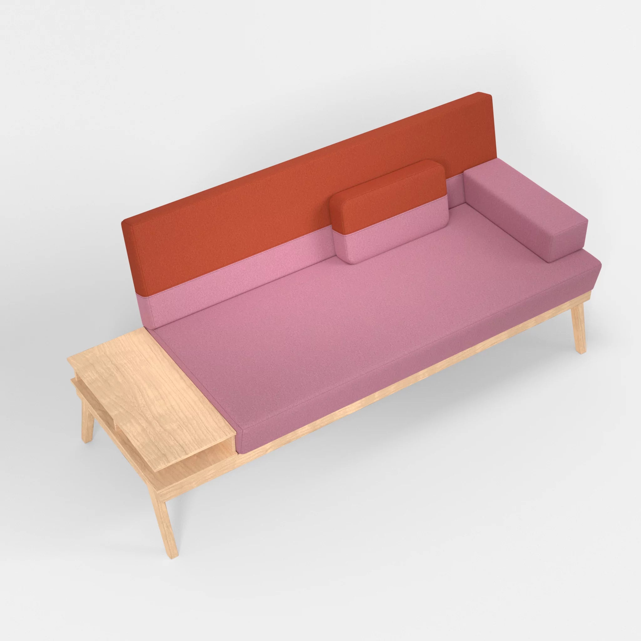 3er Sitzsofa Bauz mit Ablage links dama0084-dama0062 in Rosa und Orange von oben