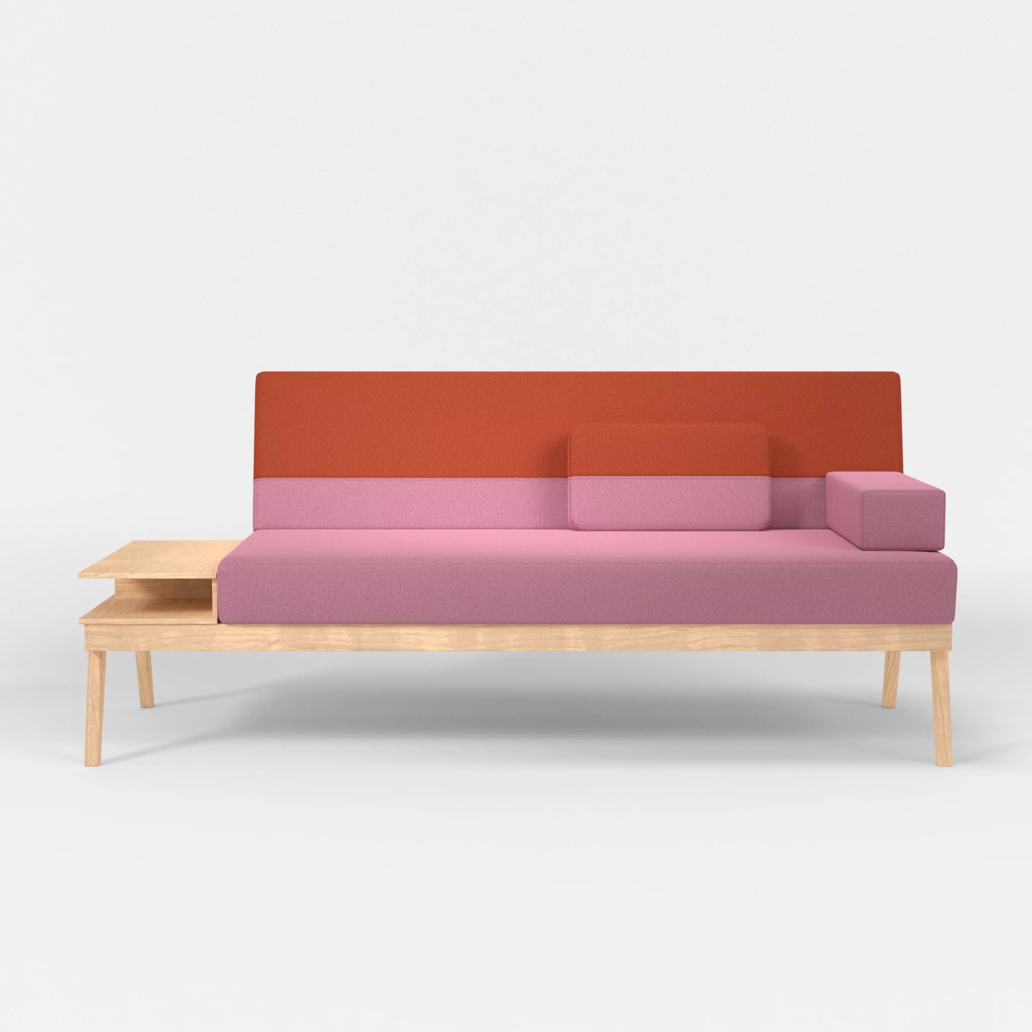 3er Sitzsofa Bauz mit Ablage links dama0084-dama0062 in Rosa und Orange von vorne