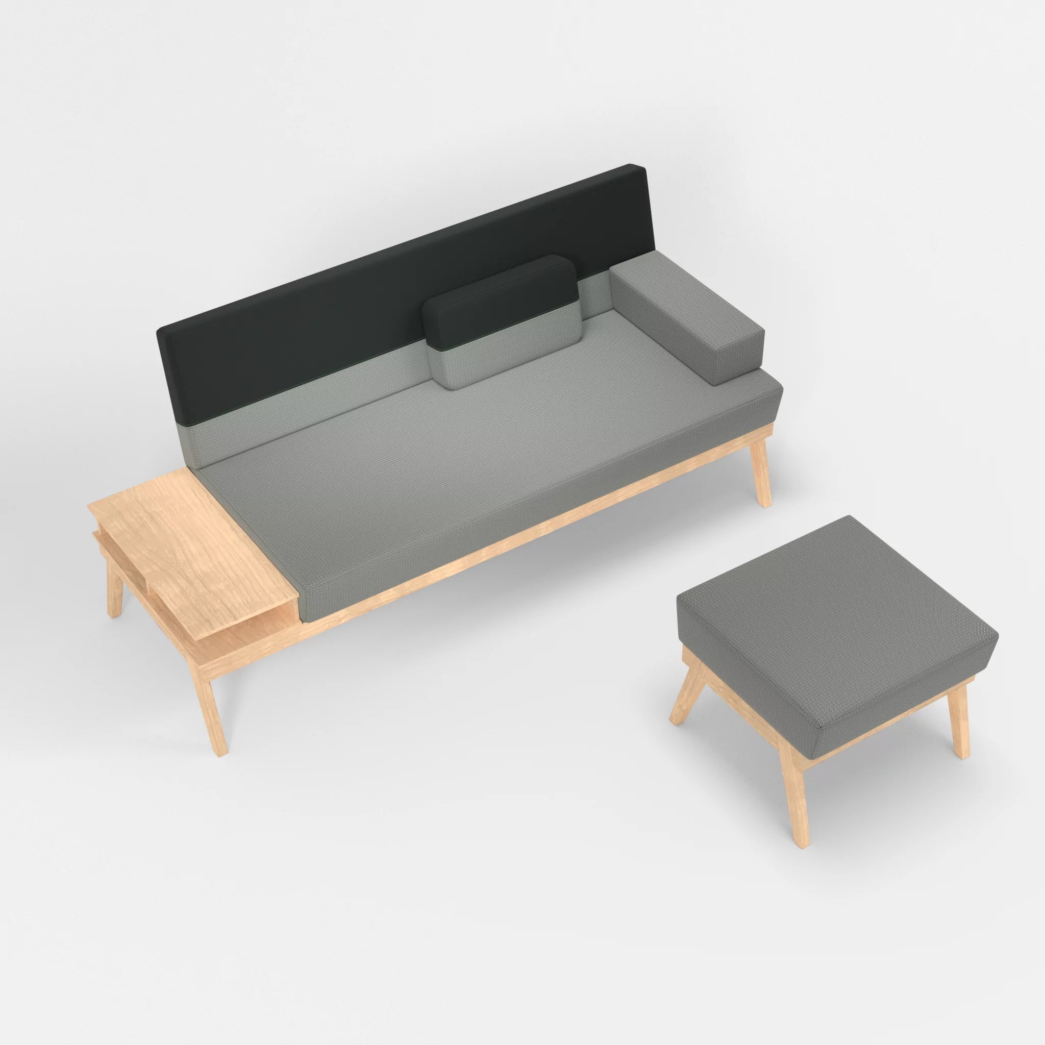 3er Sitzsofa Bauz mit Ablage links und Pouf credopepper-credoblack in Dunkelgrau und Schwarz von oben