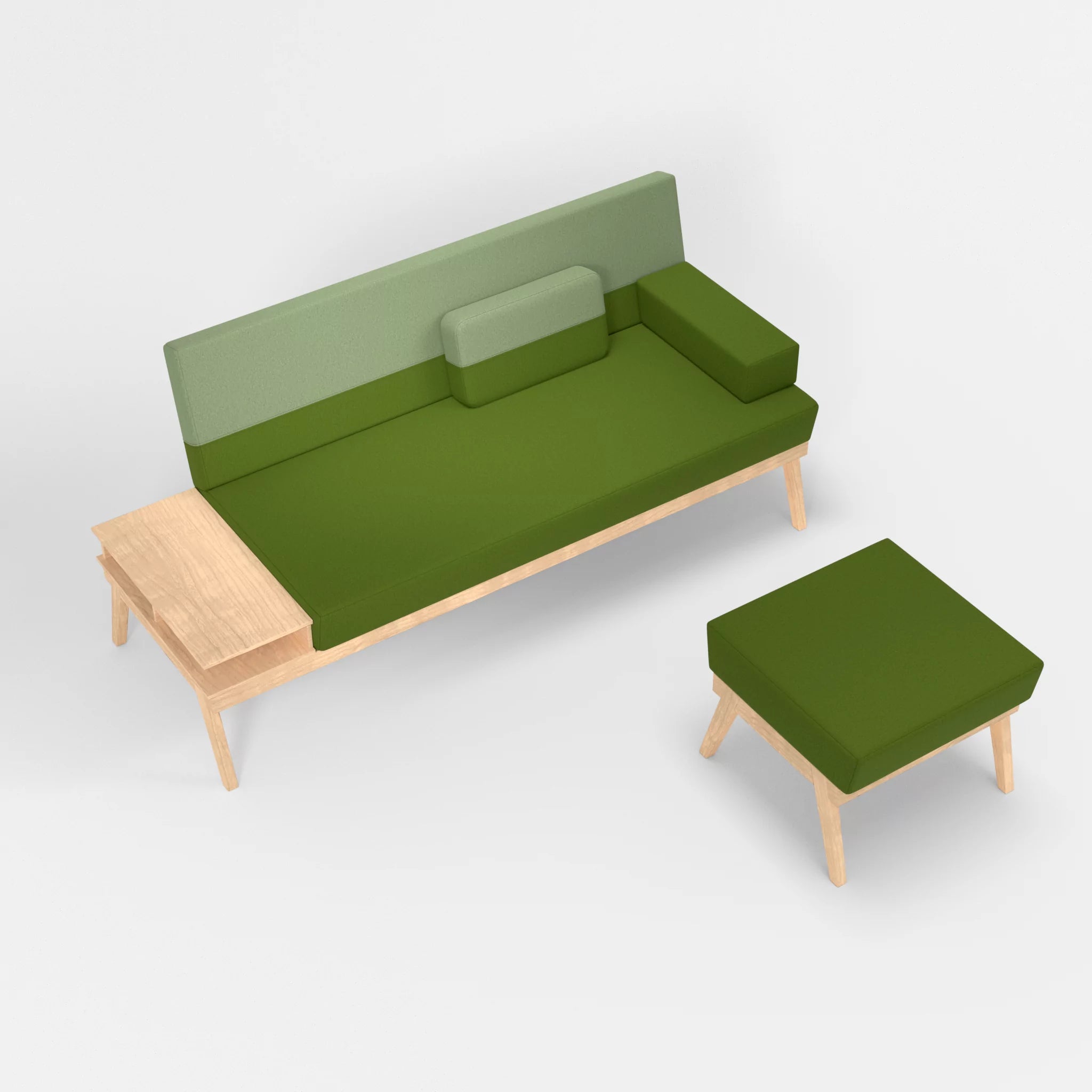 3er Sitzsofa Bauz mit Ablage links und Pouf dama0027-dama0042 in Grün und Hellgrün von oben
