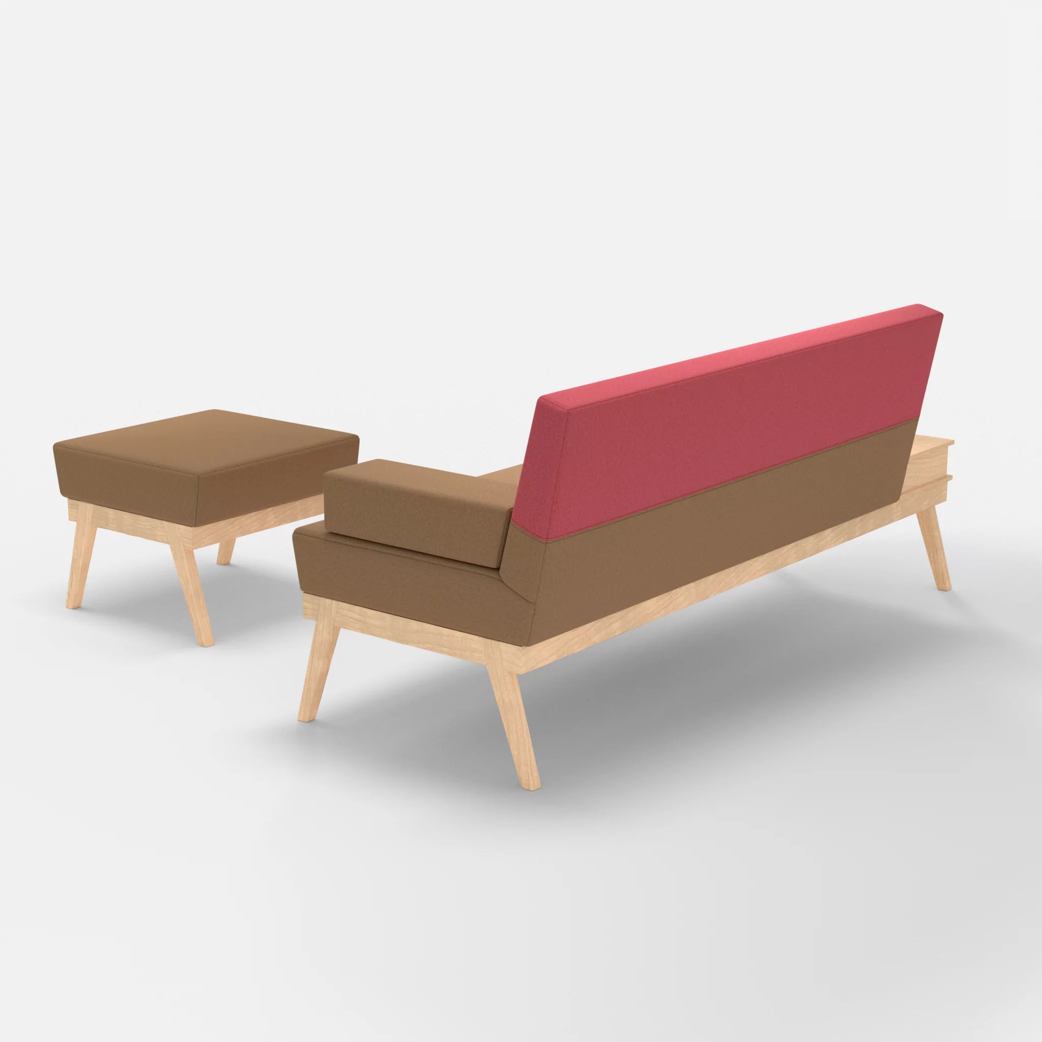 3er Sitzsofa Bauz mit Ablage links und Pouf dama0056-dama0083 in Beige und Pink von hinten