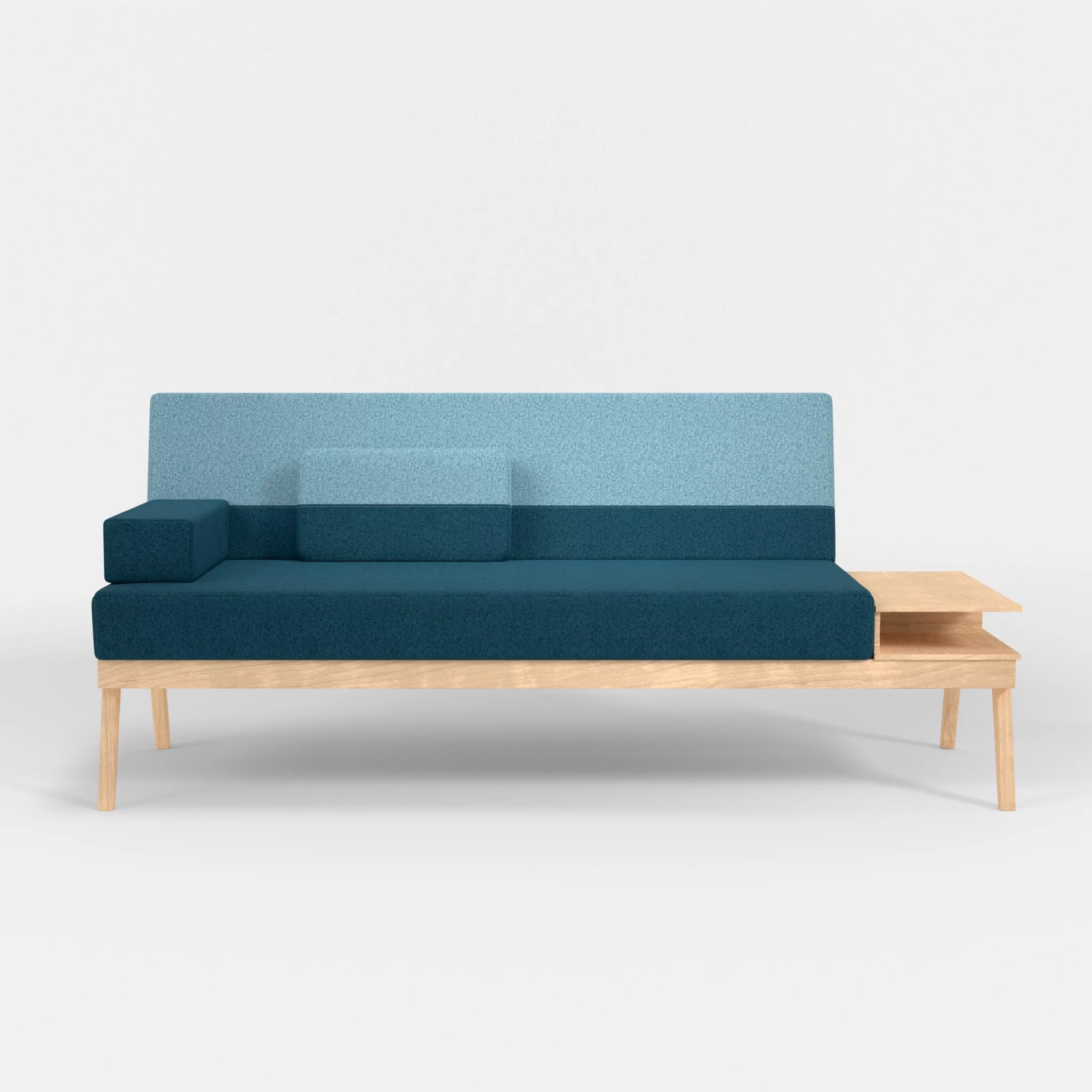 3er Sitzsofa Bauz mit Ablage rechts celia0203-celia0209 in Blau und Türkis von vorne