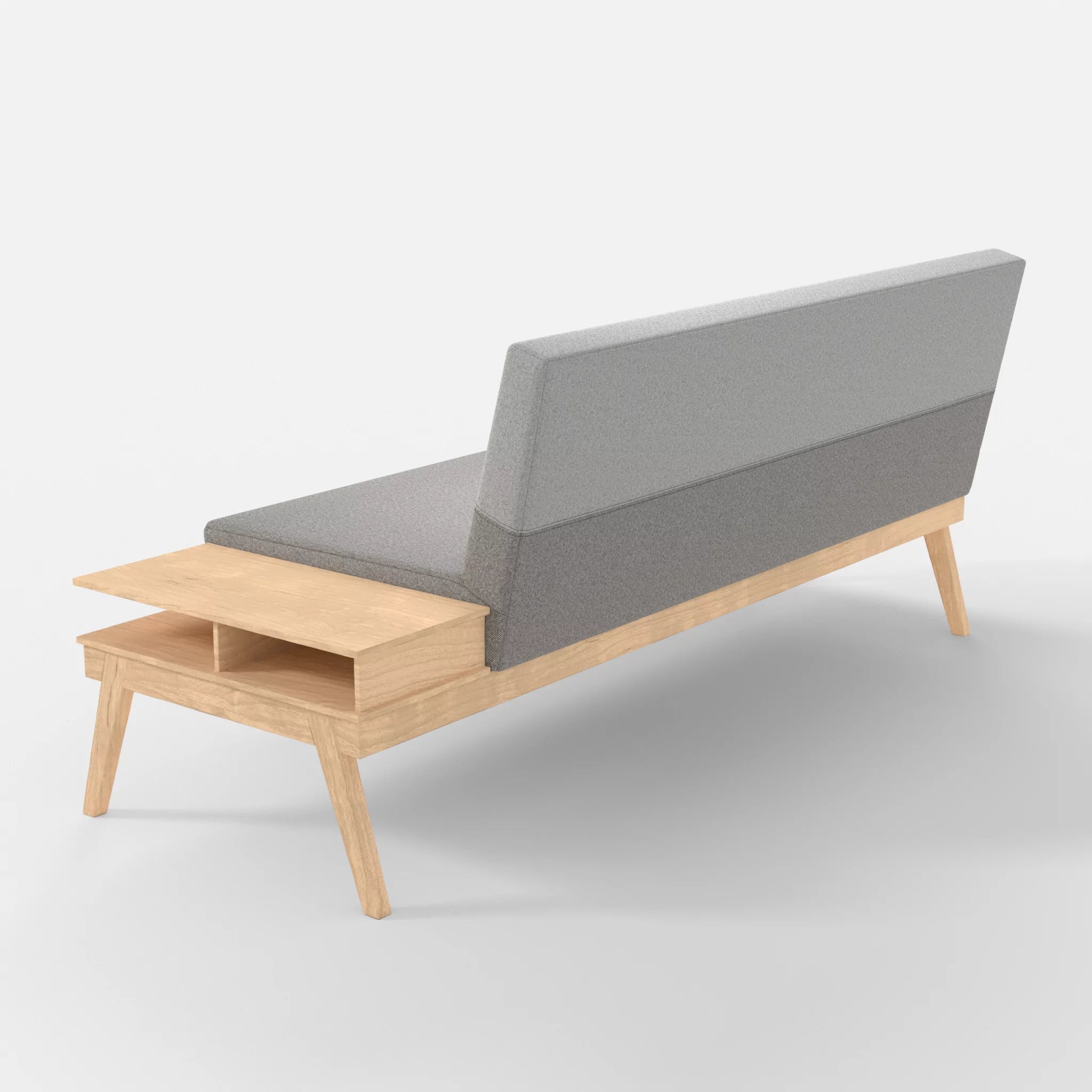 3er Sitzsofa Bauz mit Ablage rechts celia0208-celia0204 in Mittelgrau und Hellgrau von hinten