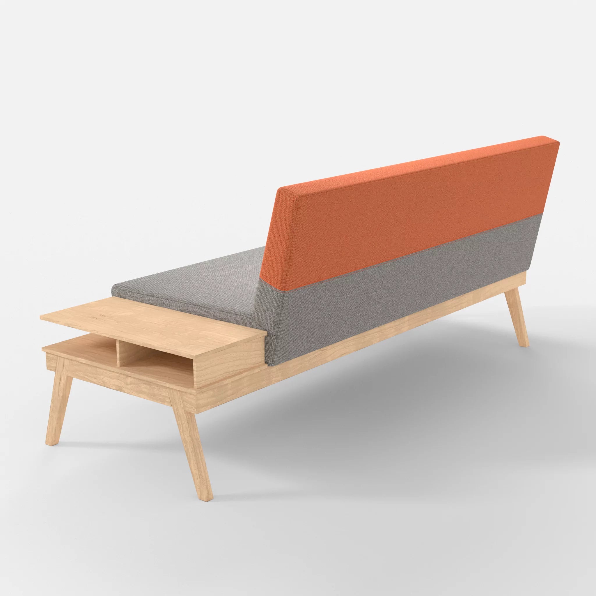 3er Sitzsofa Bauz mit Ablage rechts celia0208-celia0215 in Mittelgrau und Orange von hinten
