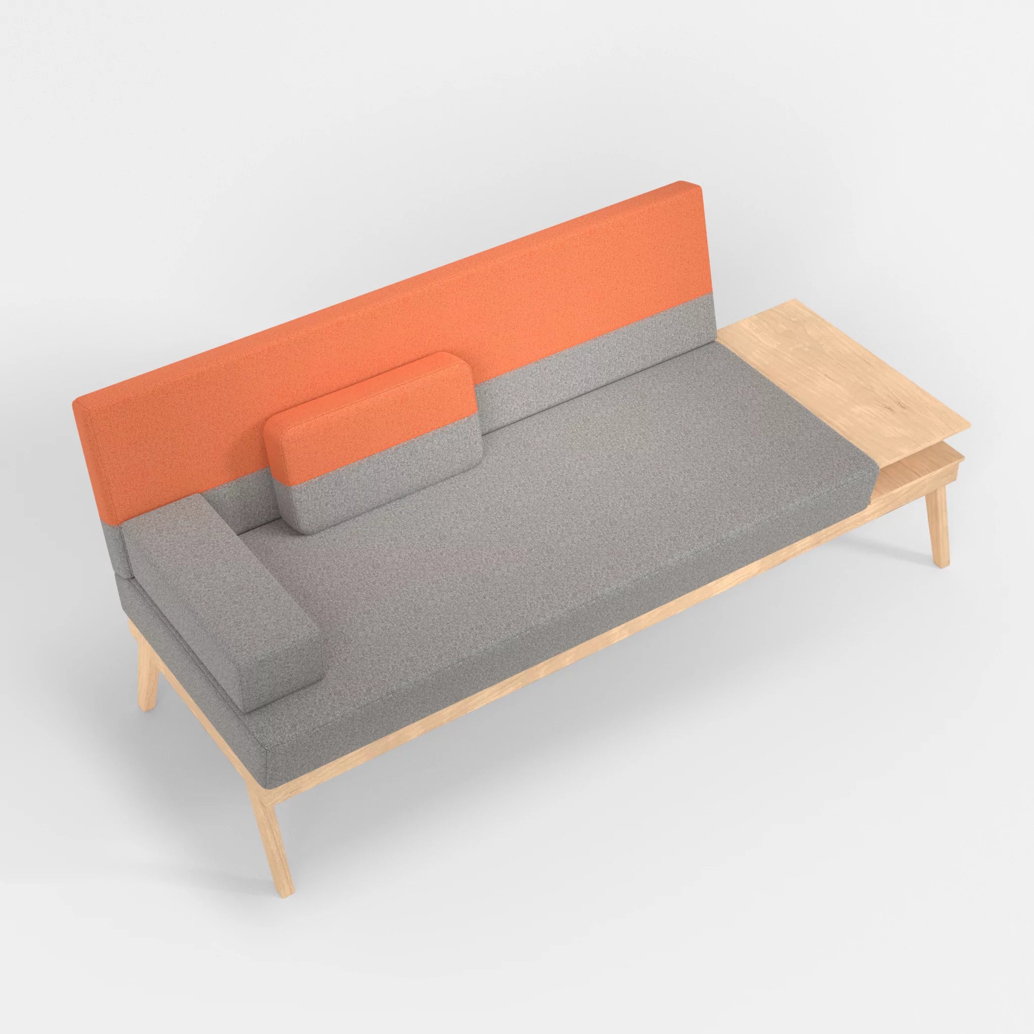 3er Sitzsofa Bauz mit Ablage rechts celia0208-celia0215 in Mittelgrau und Orange von oben