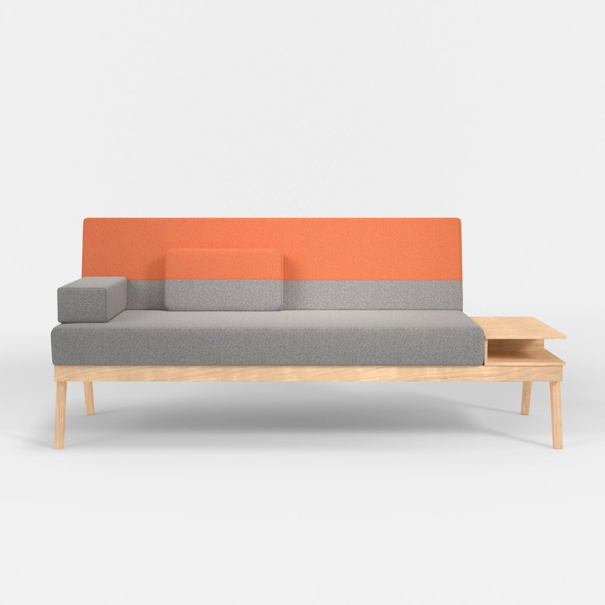 3er Sitzsofa Bauz mit Ablage rechts celia0208-celia0215 in Mittelgrau und Orange von vorne