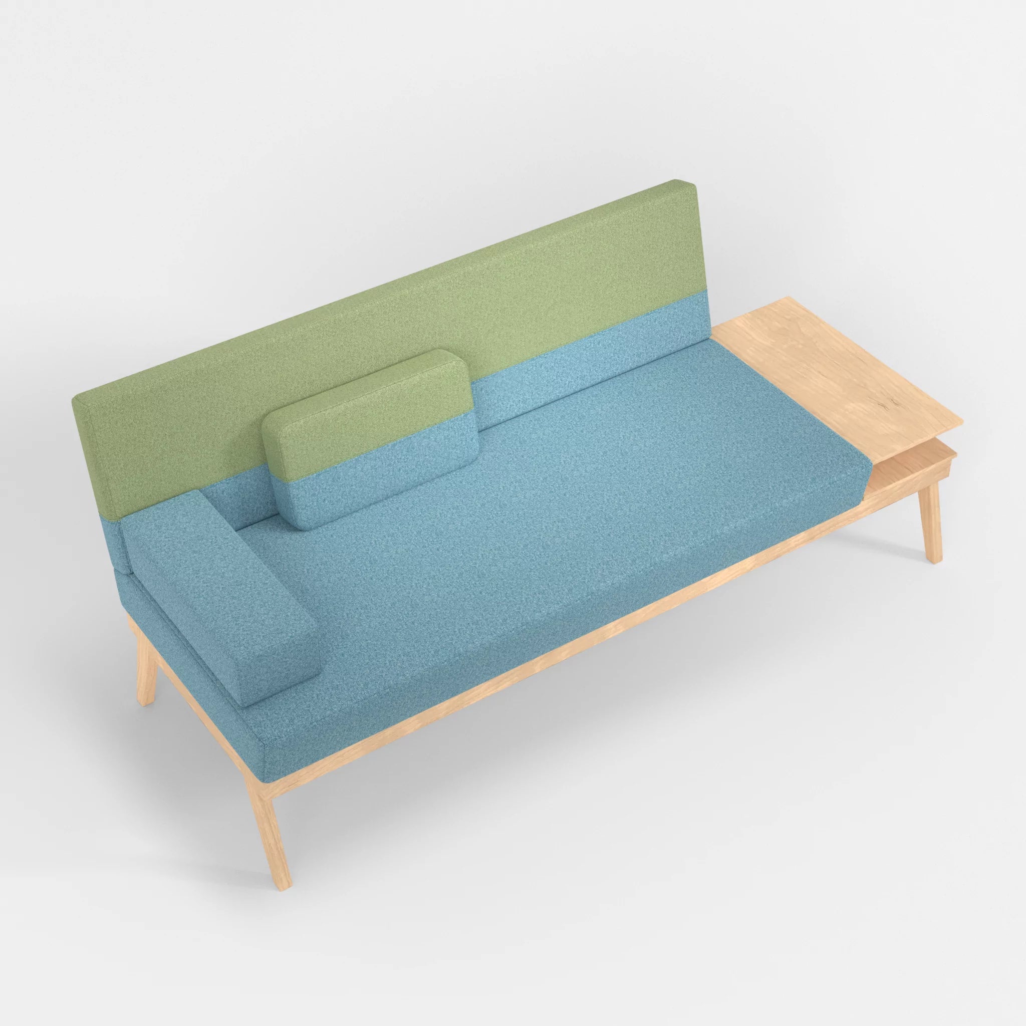3er Sitzsofa Bauz mit Ablage rechts celia0209-celia0213 in Türkis und Hellgrün von oben