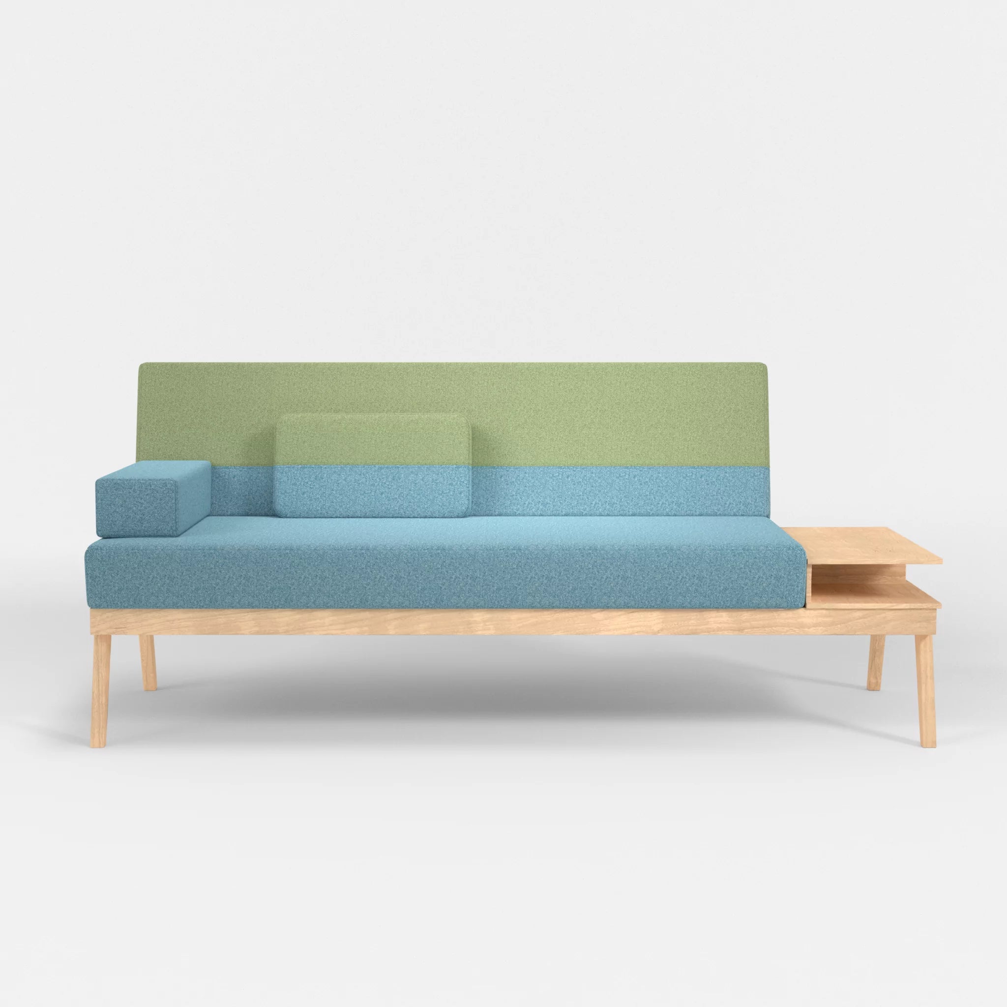 3er Sitzsofa Bauz mit Ablage rechts celia0209-celia0213 in Türkis und Hellgrün von vorne