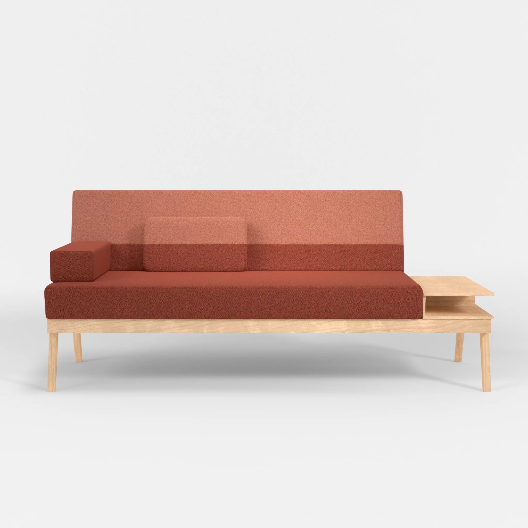 3er Sitzsofa Bauz mit Ablage rechts celia0214-celia0217 in Terracotta und Orange von vorne