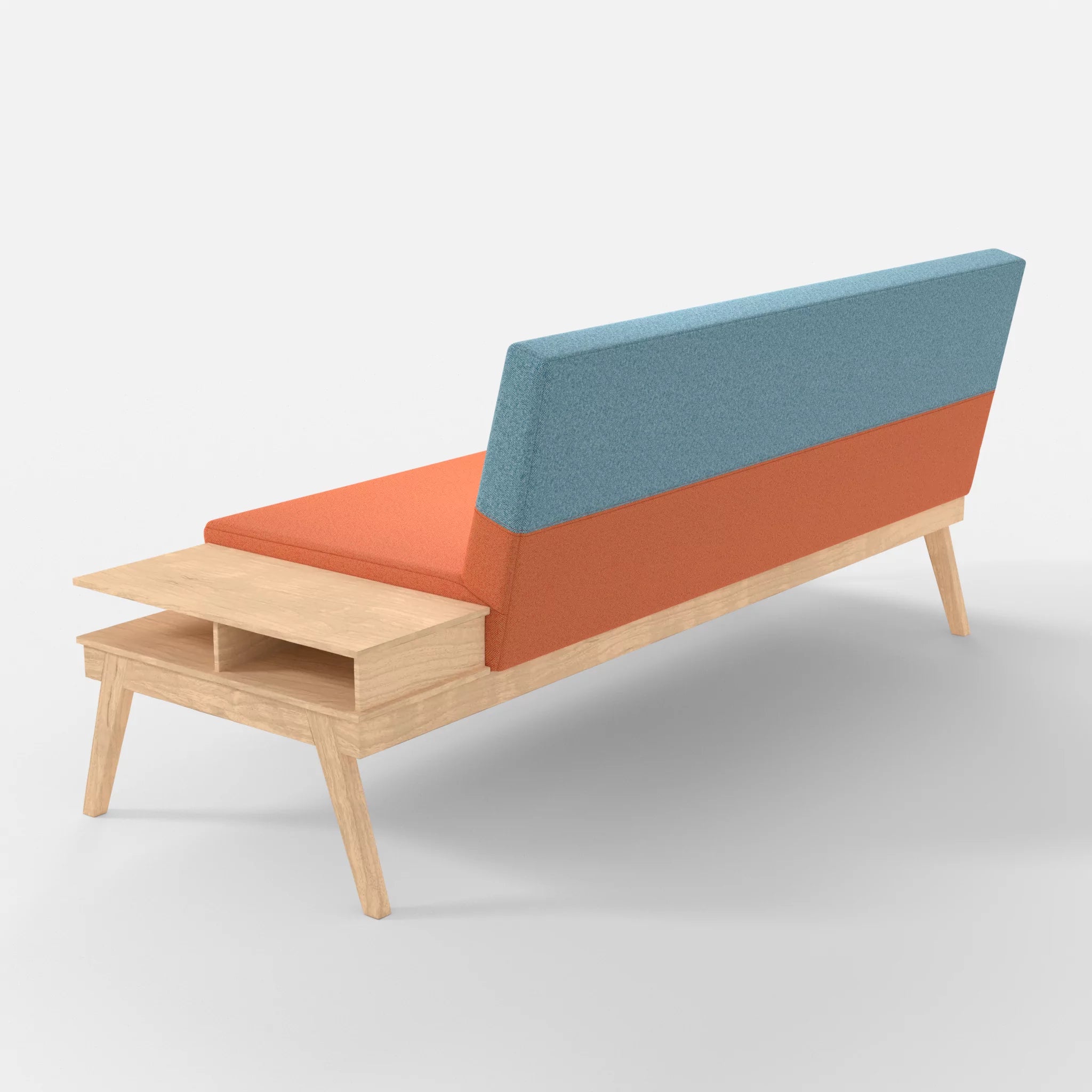 3er Sitzsofa Bauz mit Ablage rechts celia0215-celia0209 in Orange und Türkis von hinten