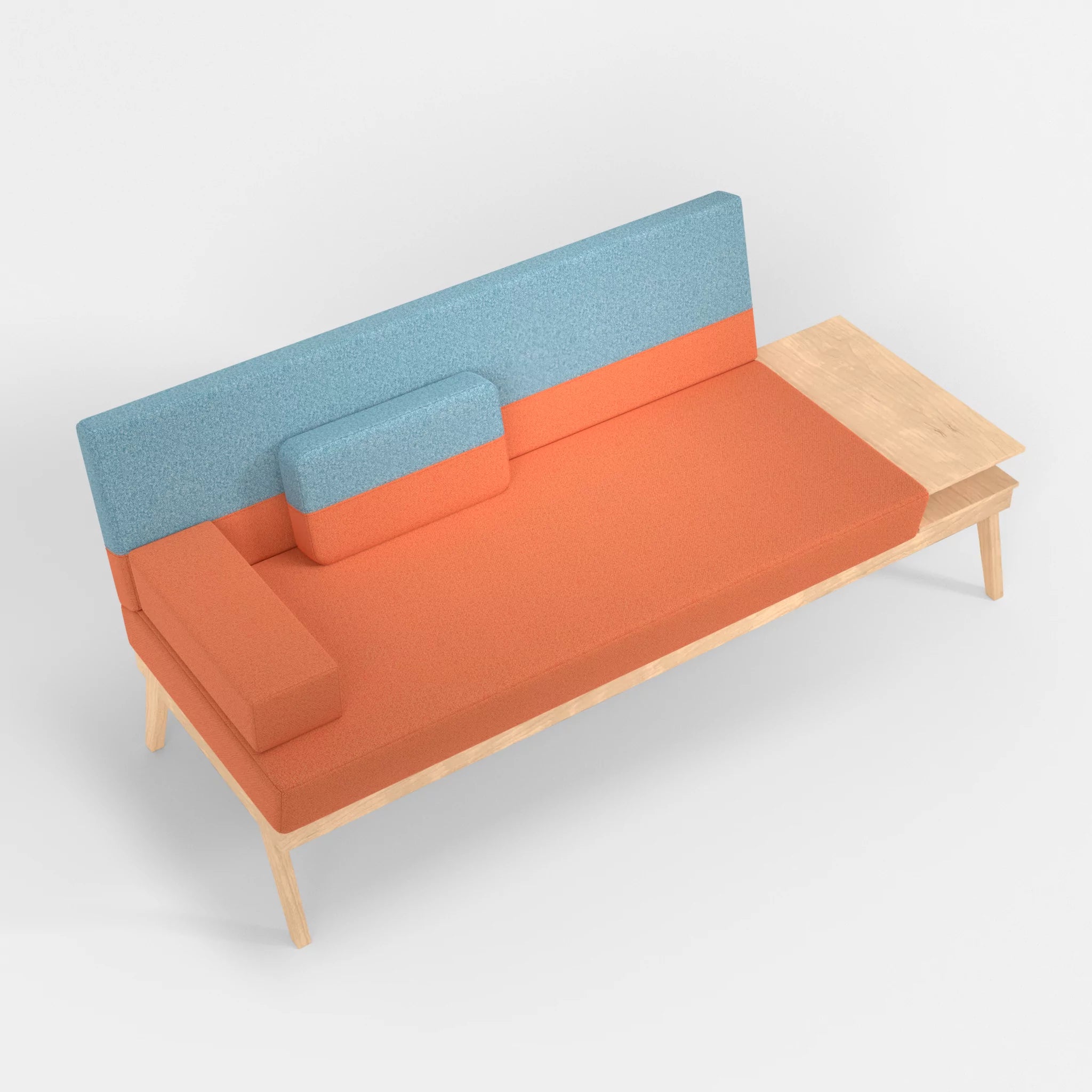 3er Sitzsofa Bauz mit Ablage rechts celia0215-celia0209 in Orange und Türkis von oben