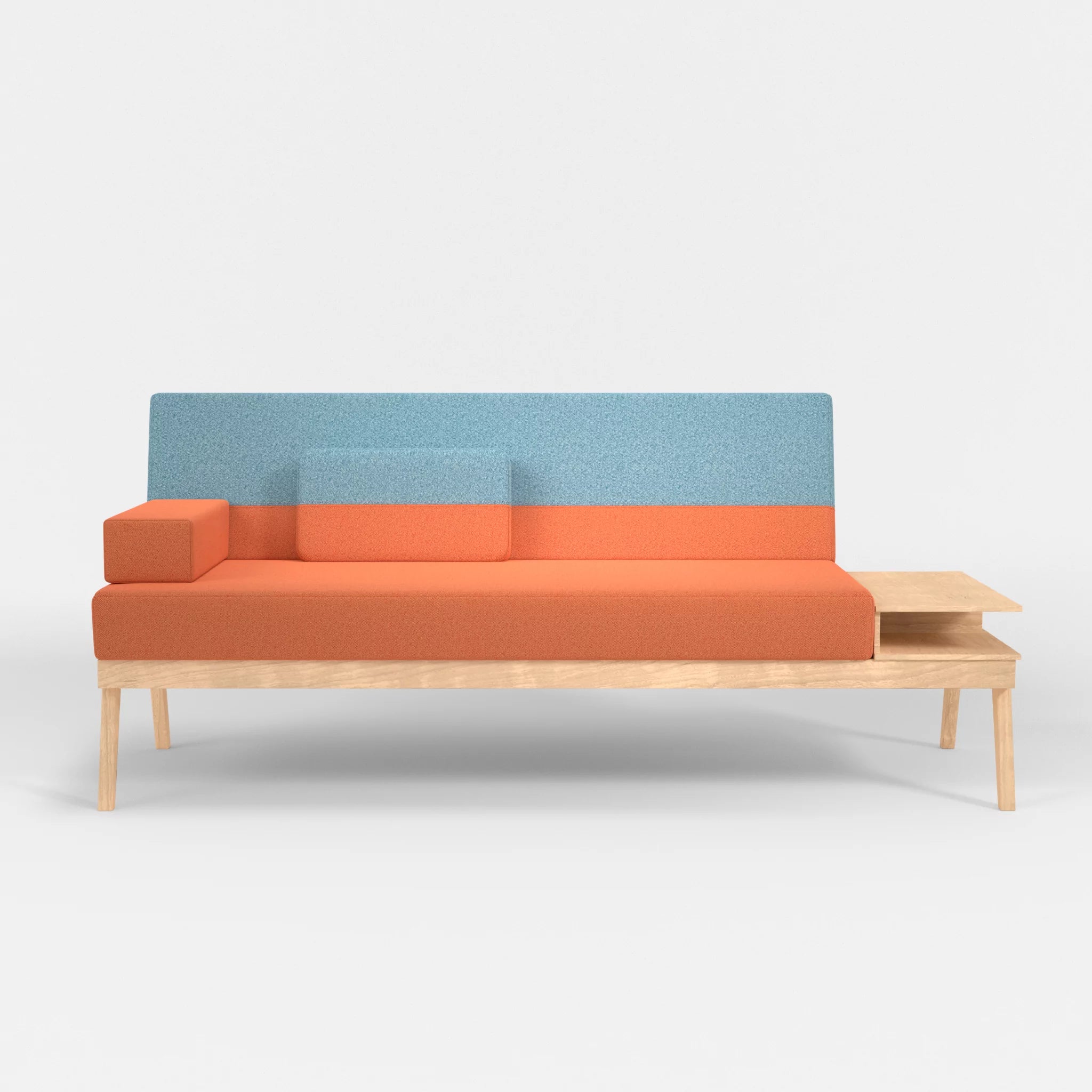 3er Sitzsofa Bauz mit Ablage rechts celia0215-celia0209 in Orange und Türkis von vorne