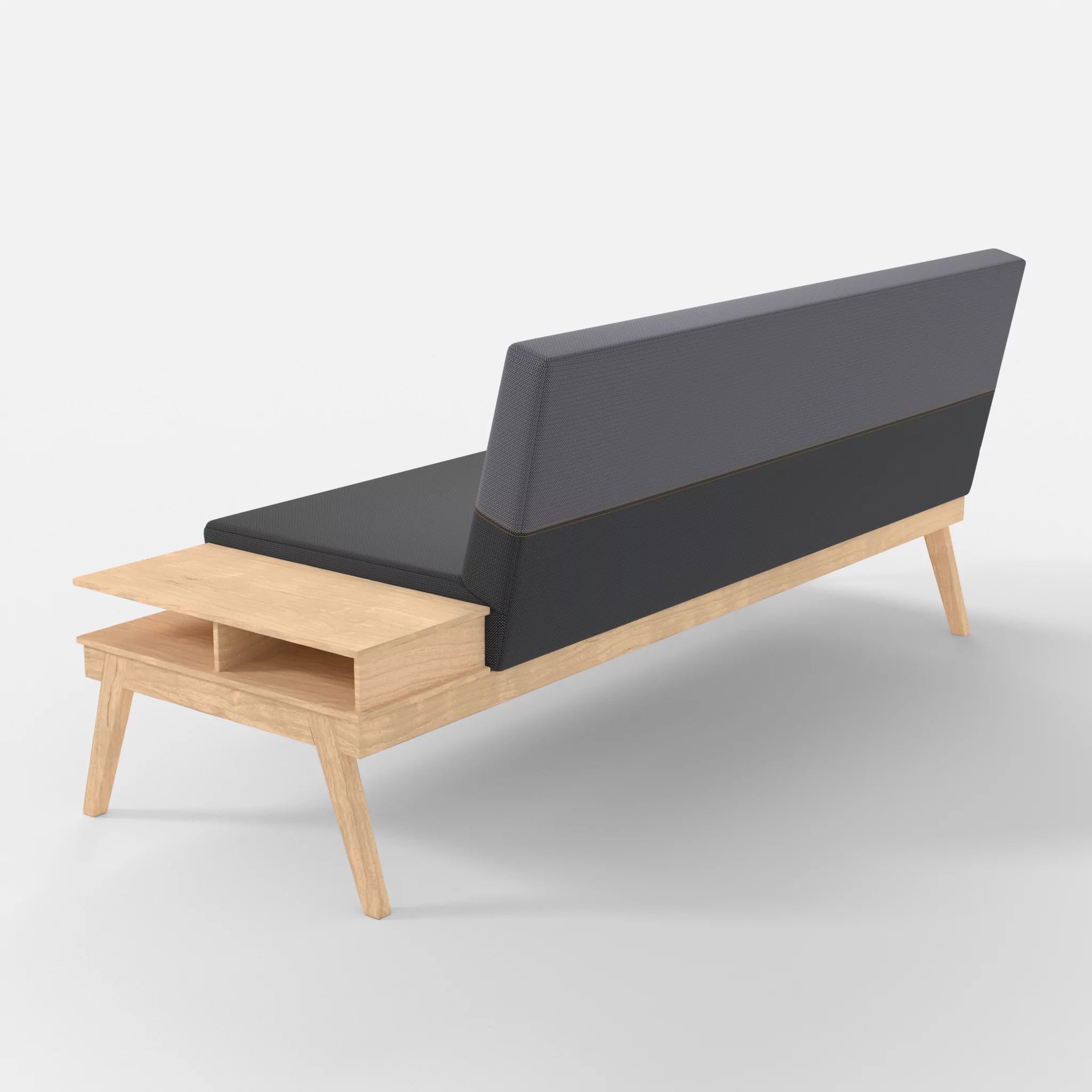 3er Sitzsofa Bauz mit Ablage rechts credoasphalt-credocarbon in Anthrazit und Dunkelgrau von hinten