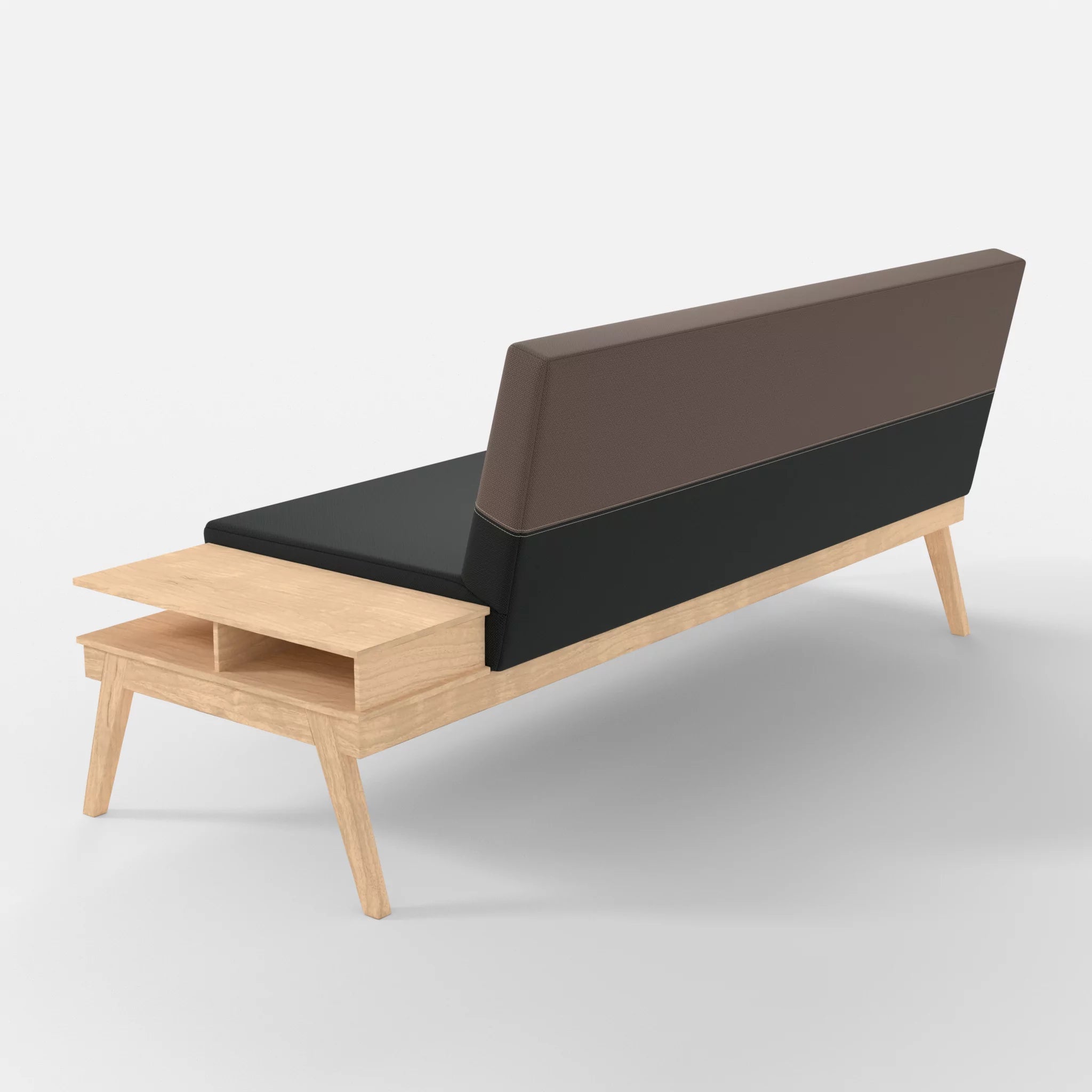 3er Sitzsofa Bauz mit Ablage rechts credoblack-credowalnut in Schwarz und Dunkelgrau von hinten