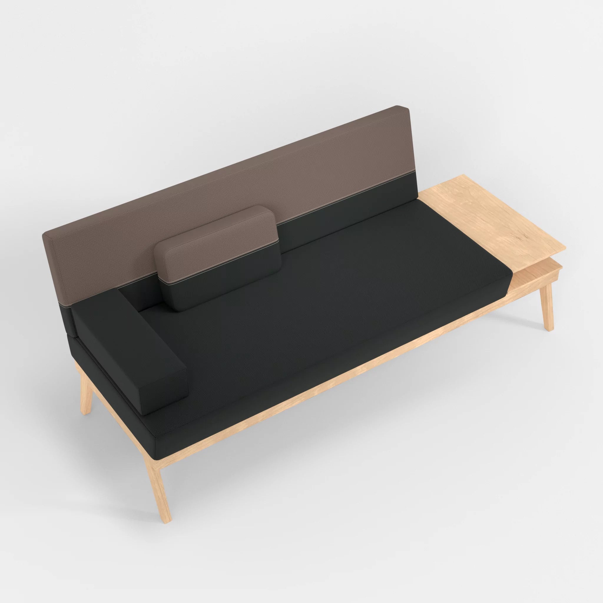 3er Sitzsofa Bauz mit Ablage rechts credoblack-credowalnut in Schwarz und Dunkelgrau von oben
