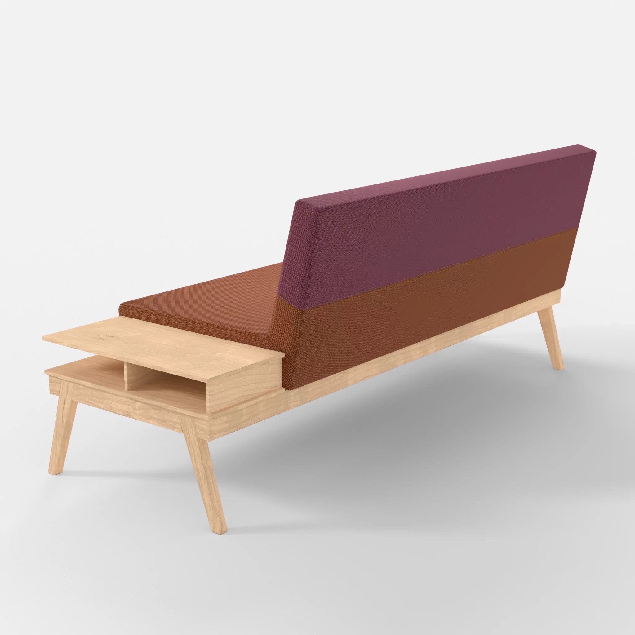 3er Sitzsofa Bauz mit Ablage rechts credokupfer-credobreva in Braun und Violett von hinten