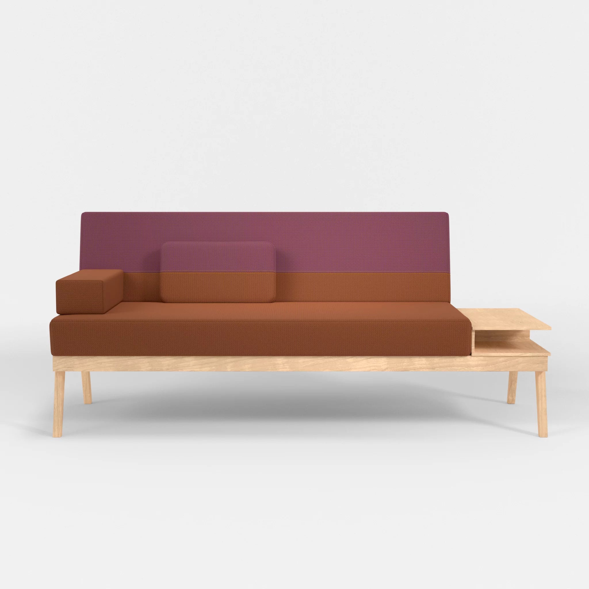 3er Sitzsofa Bauz mit Ablage rechts credokupfer-credobreva in Braun und Violett von vorne