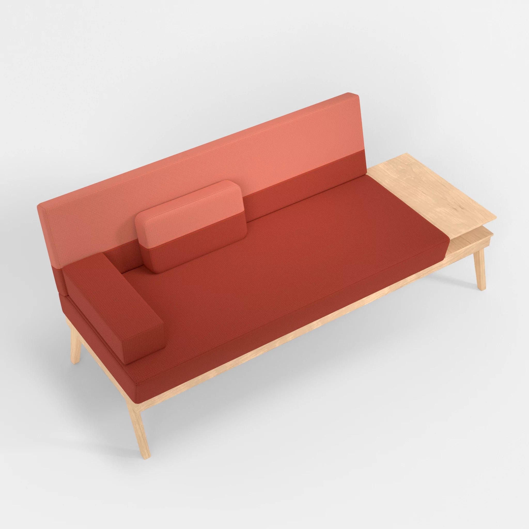 3er Sitzsofa Bauz mit Ablage rechts credolampion-credograpefruit in Rot und Coral von oben
