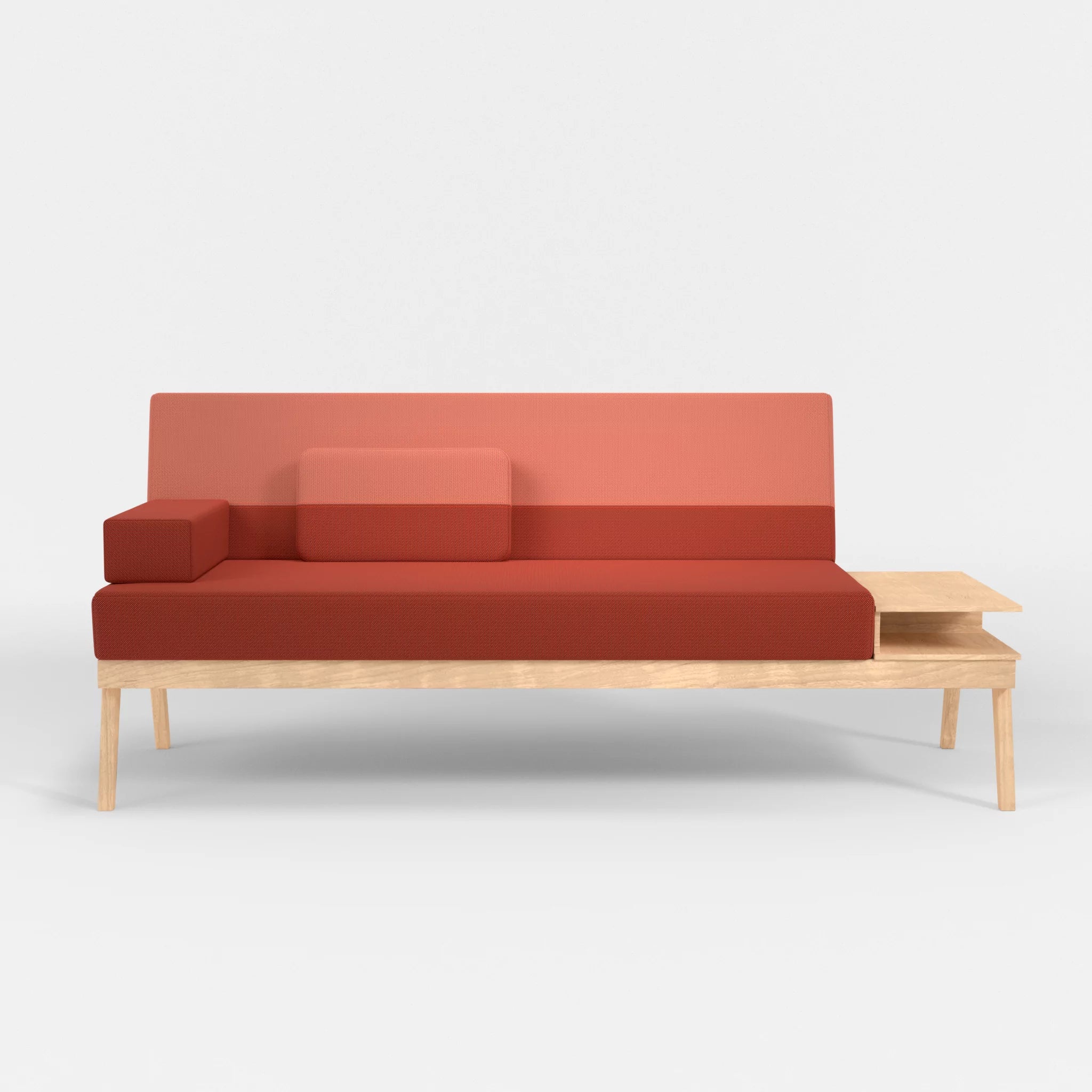 3er Sitzsofa Bauz mit Ablage rechts credolampion-credograpefruit in Rot und Coral von vorne