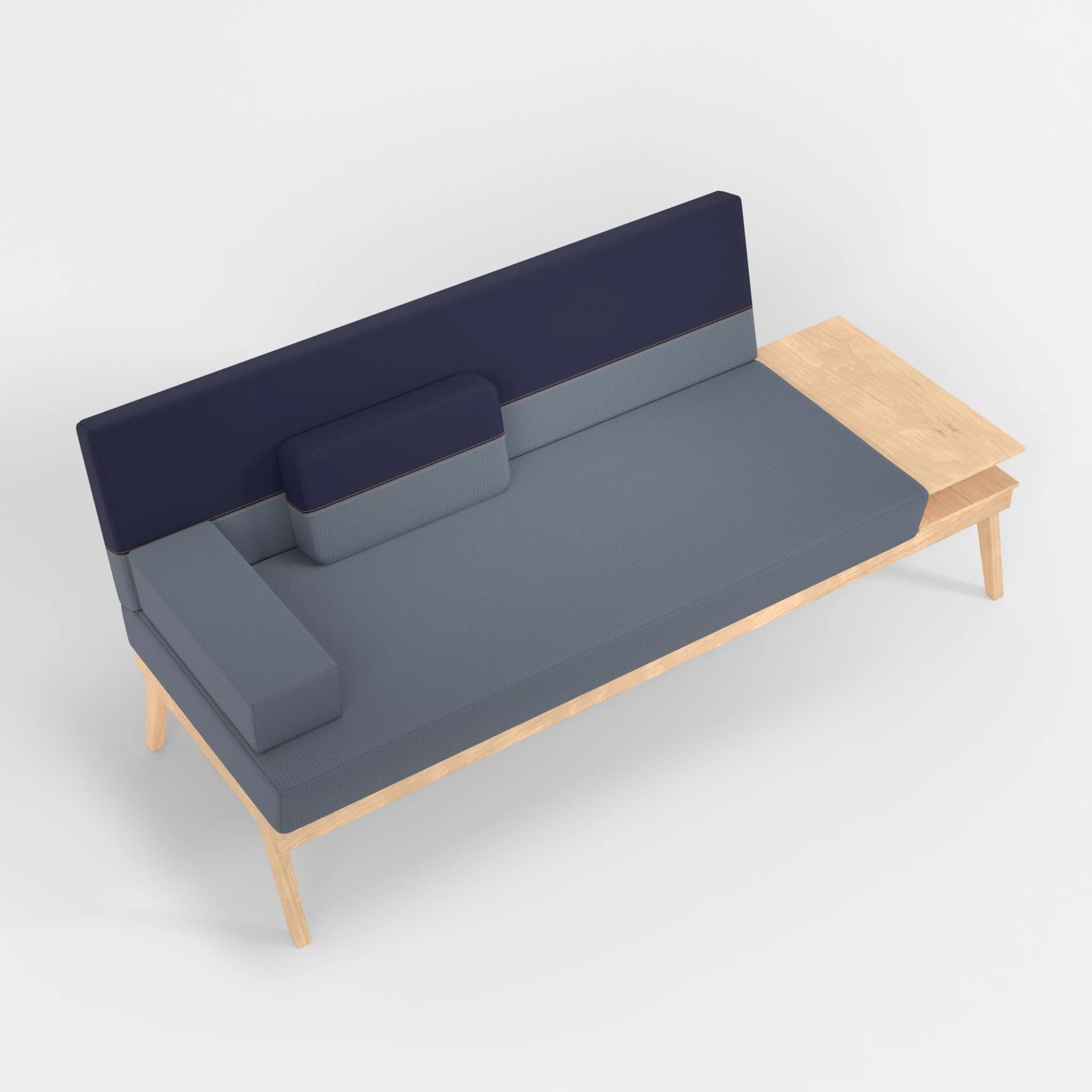 3er Sitzsofa Bauz mit Ablage rechts credosea-credonavy in Blau und Navy von oben