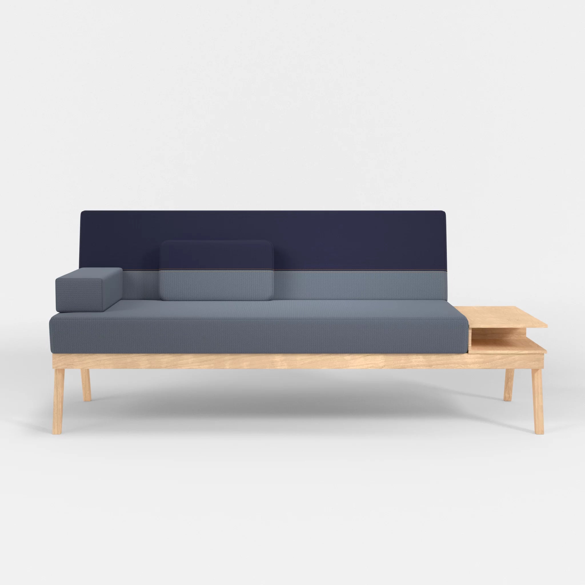 3er Sitzsofa Bauz mit Ablage rechts credosea-credonavy in Blau und Navy von vorne