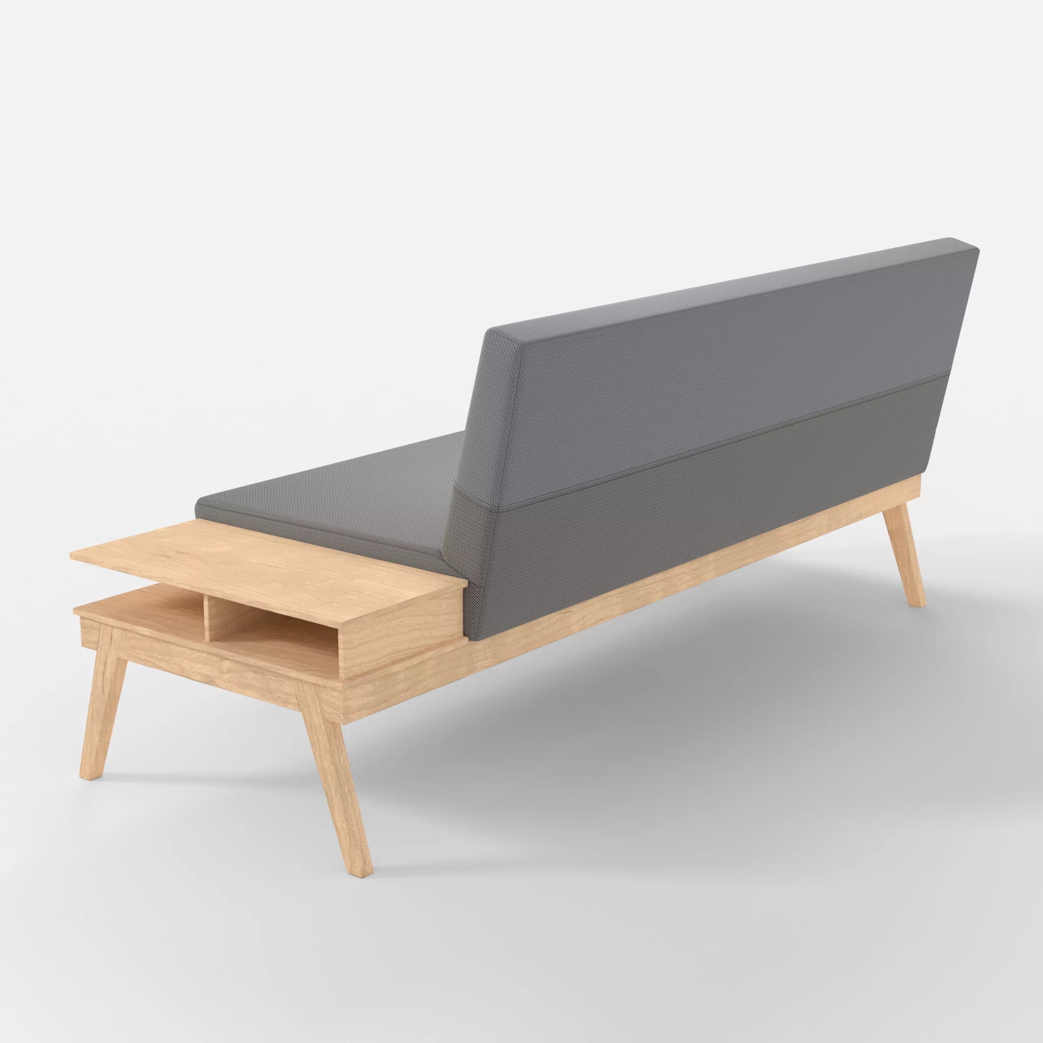 3er Sitzsofa Bauz mit Ablage rechts credozinn-credochalk in Mittelgrau und Hellgrau von hinten