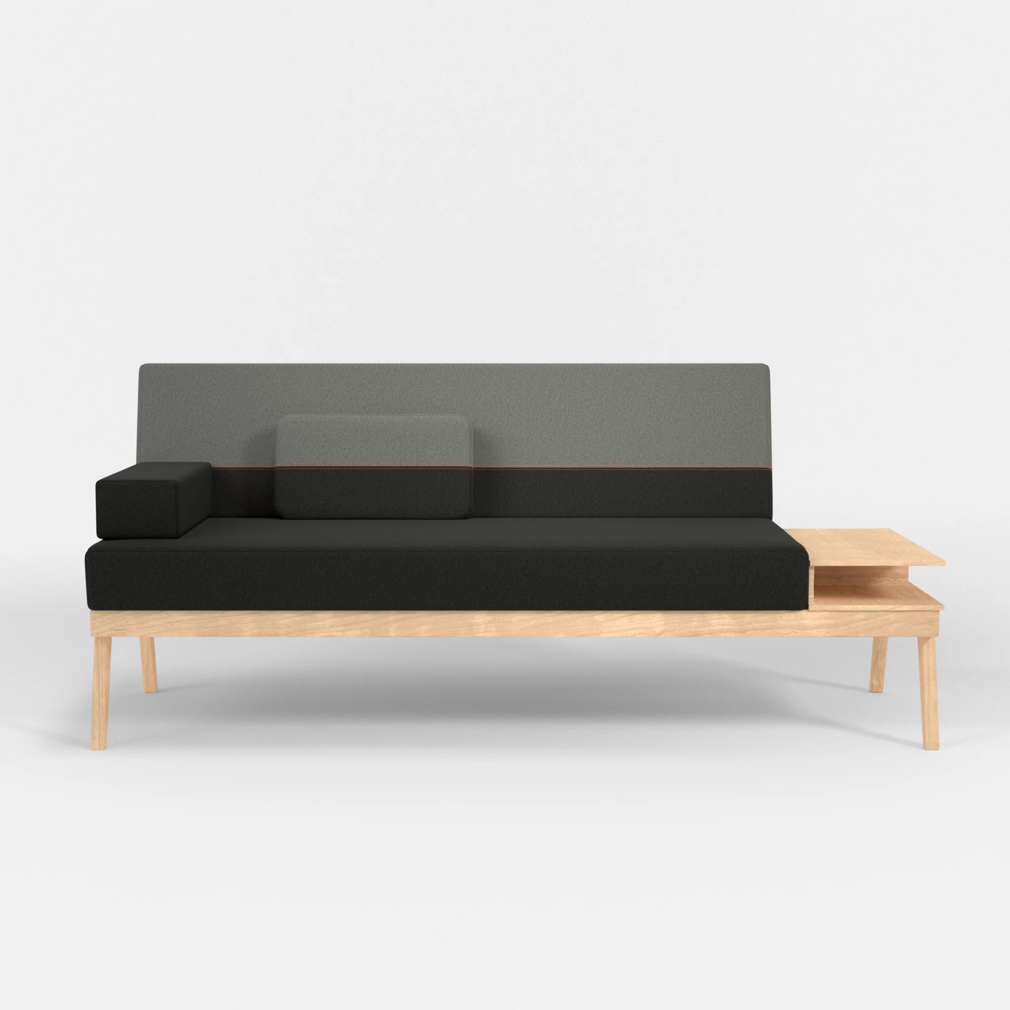 3er Sitzsofa Bauz mit Ablage rechts dama0002-dama0003 in Anthrazit und Mittelgrau von vorne