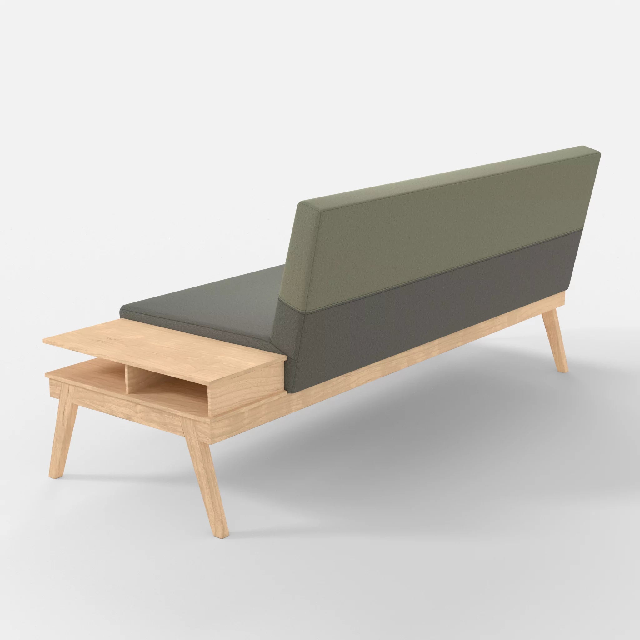 3er Sitzsofa Bauz mit Ablage rechts dama0003-dama0057 in Mittelgrau und Hellgrau von hinten