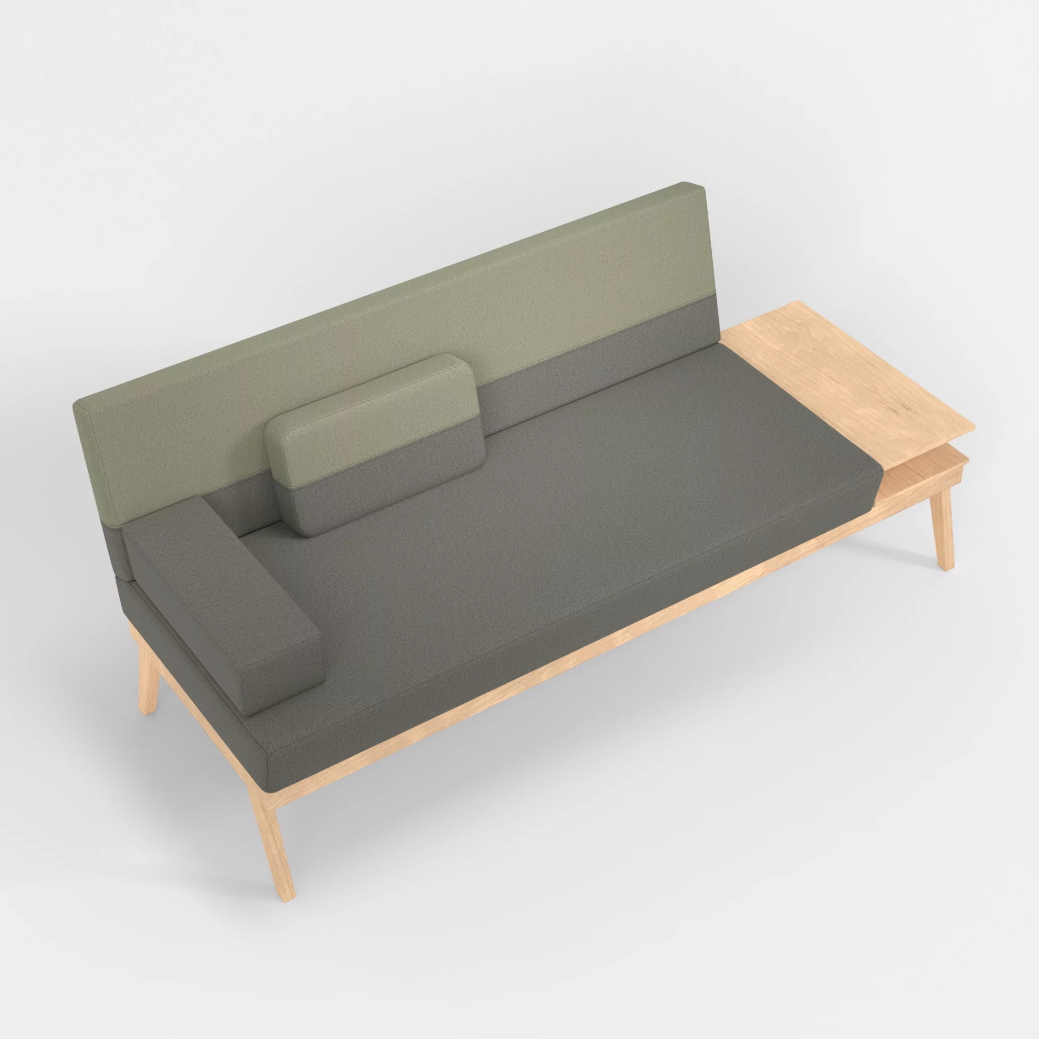 3er Sitzsofa Bauz mit Ablage rechts dama0003-dama0057 in Mittelgrau und Hellgrau von oben