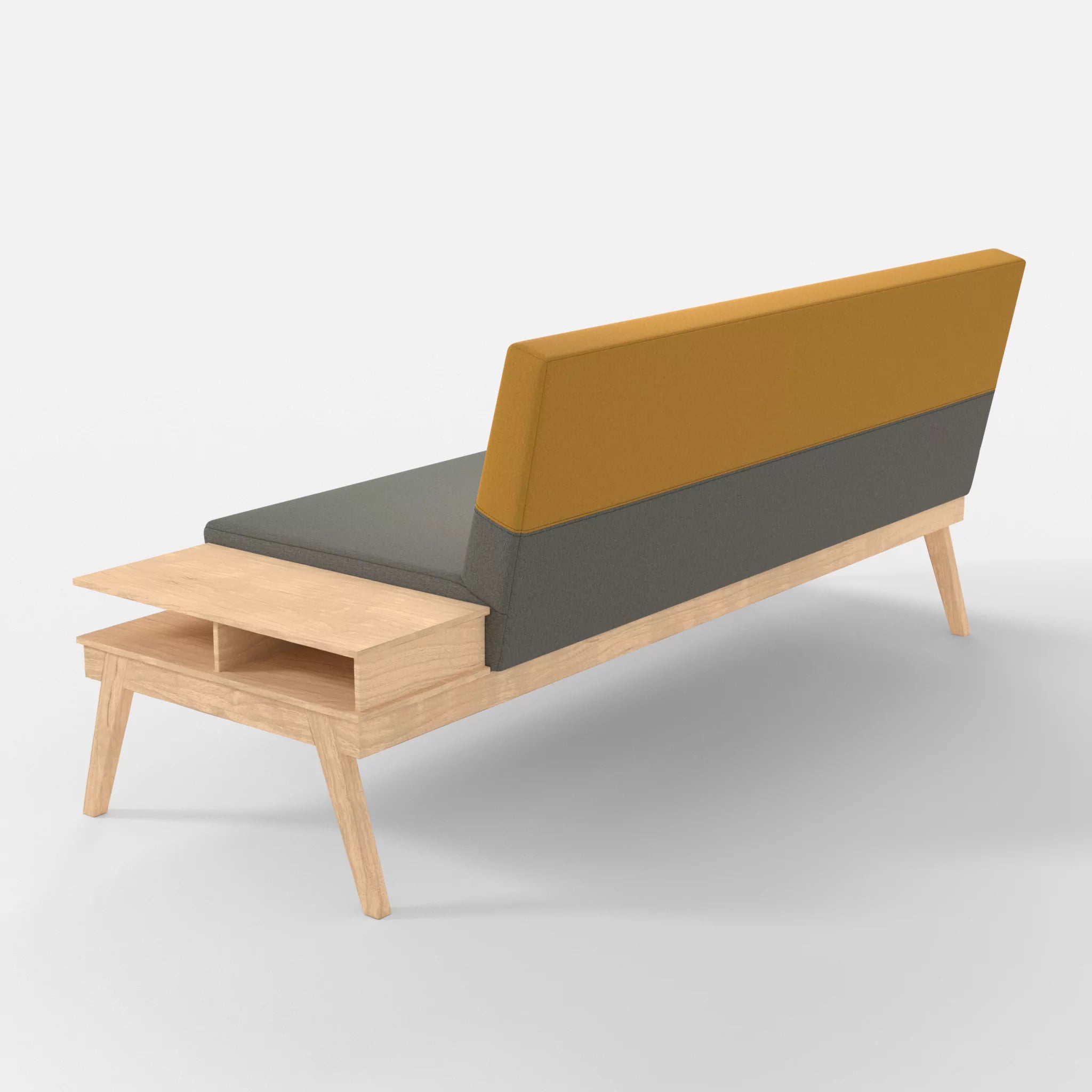 3er Sitzsofa Bauz mit Ablage rechts dama0003-dama0081 in Mittelgrau und Curry von hinten