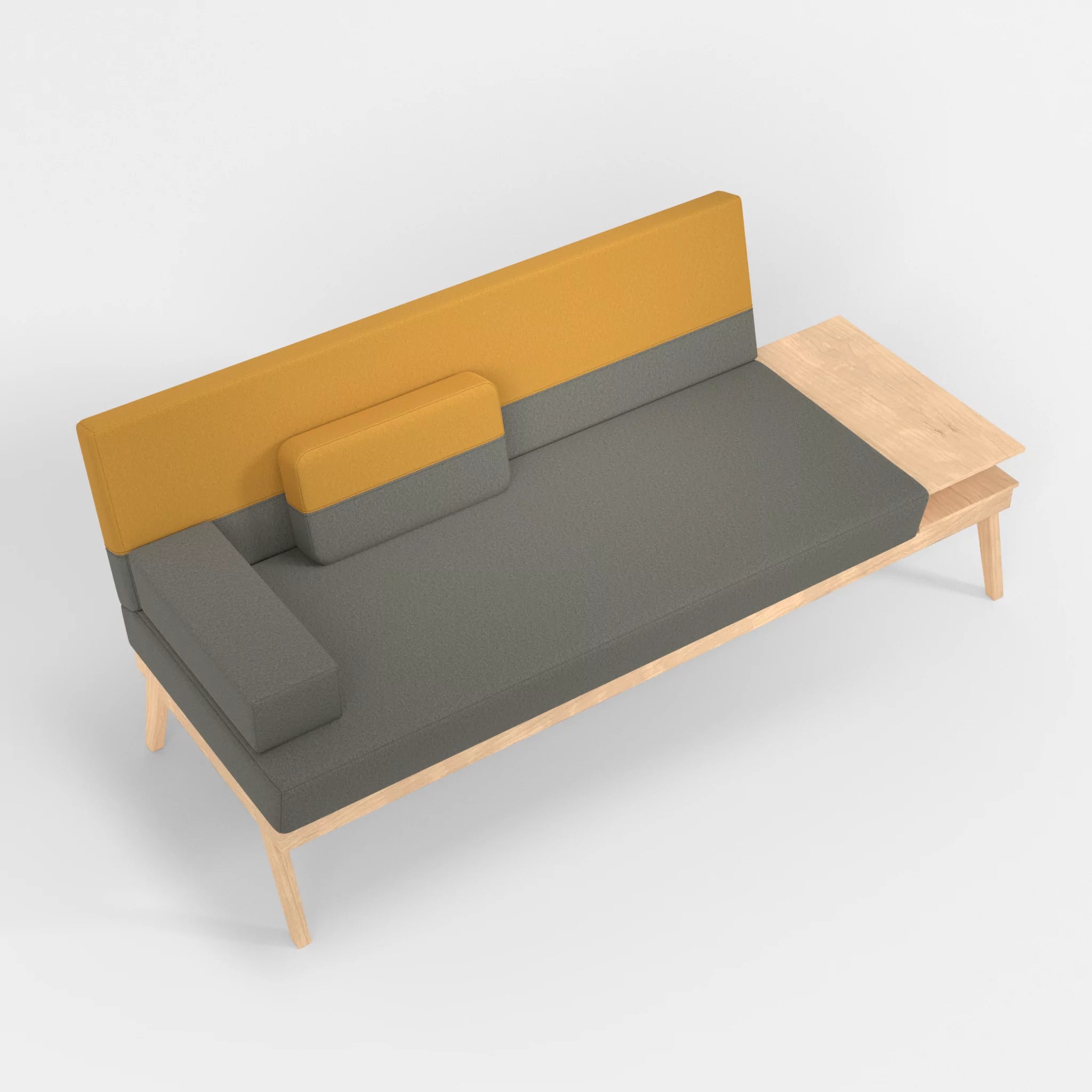 3er Sitzsofa Bauz mit Ablage rechts dama0003-dama0081 in Mittelgrau und Curry von oben