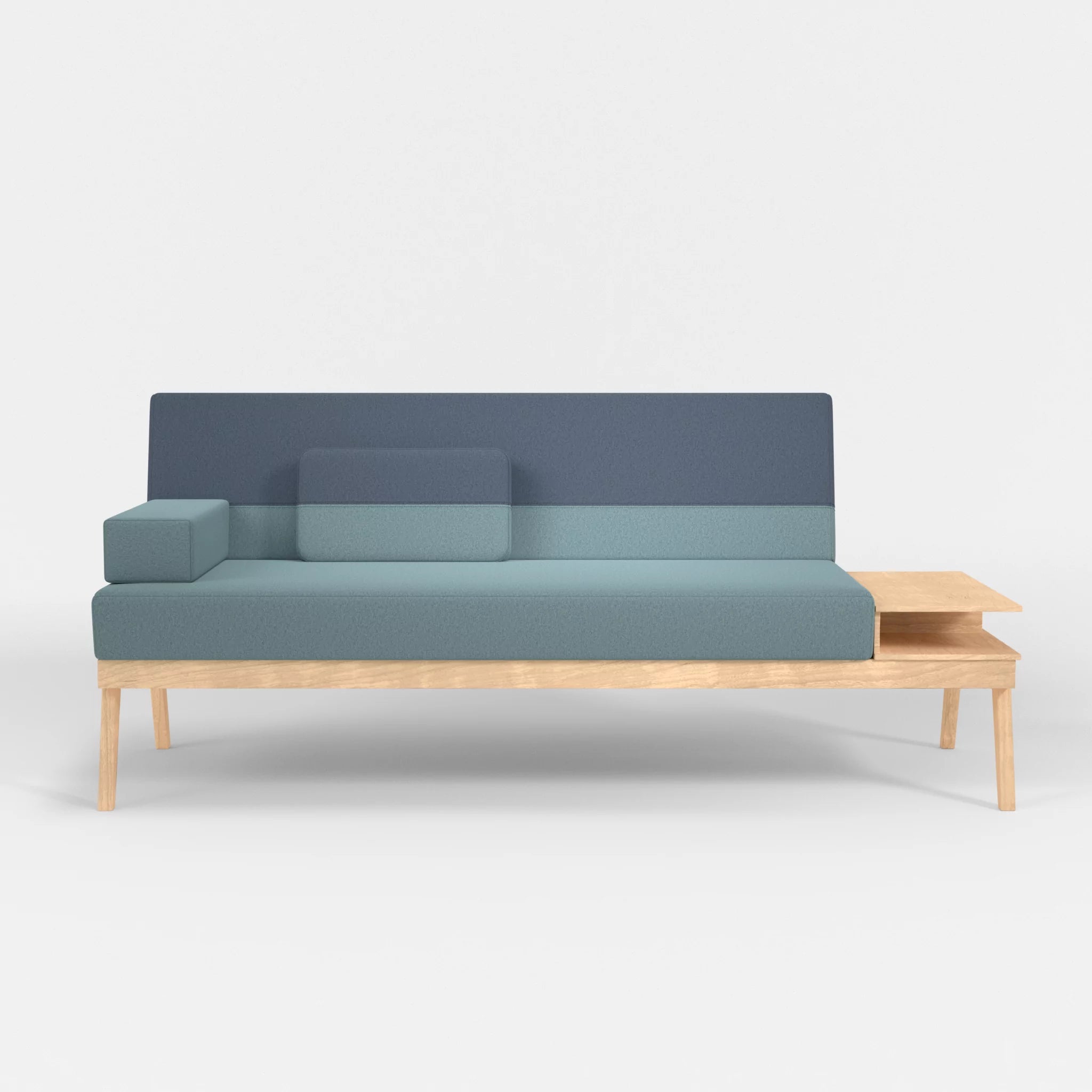 3er Sitzsofa Bauz mit Ablage rechts dama0016-dama0075 in Hellblau und Blau von vorne