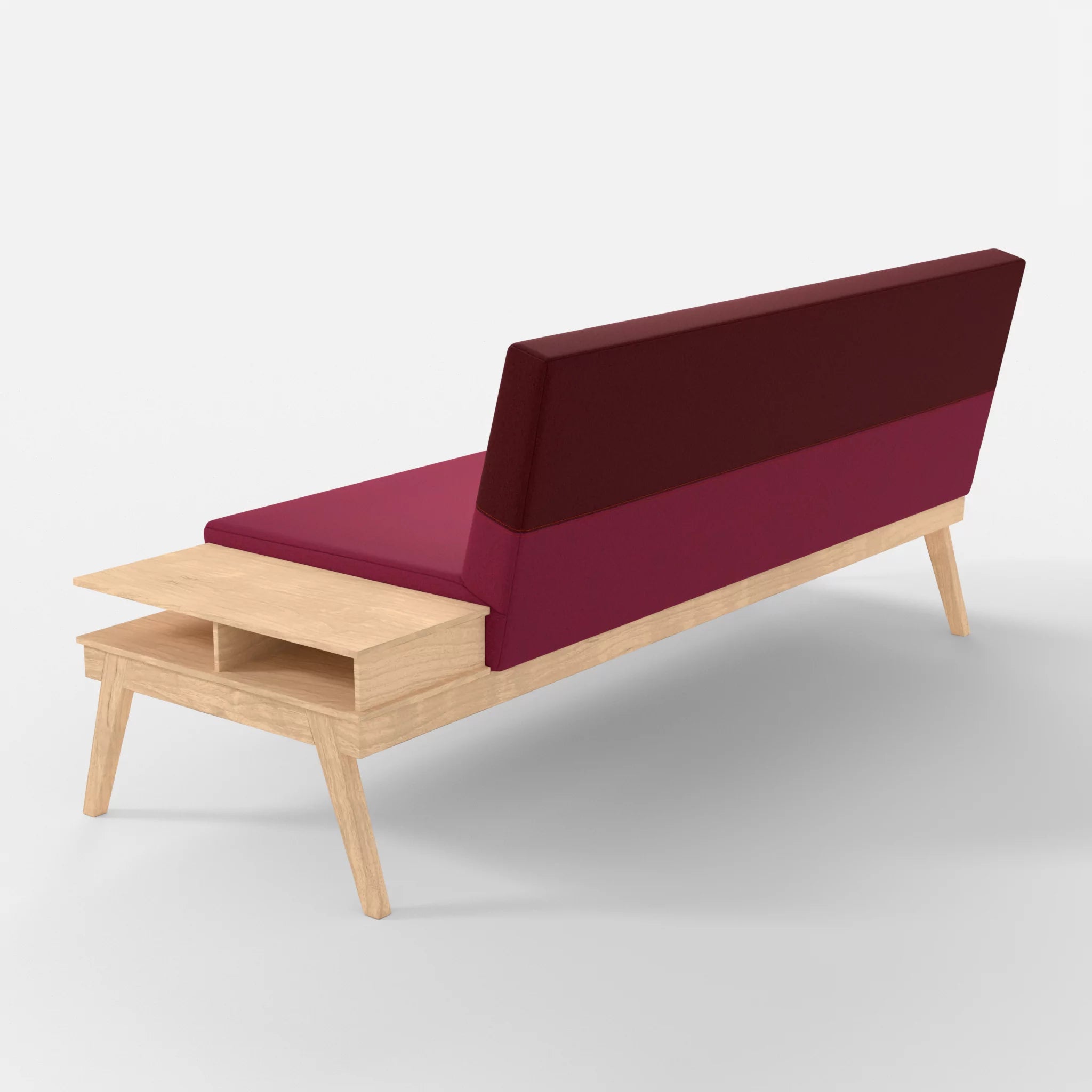 3er Sitzsofa Bauz mit Ablage rechts dama0034-dama0050 in Bordeaux und Fuchsia von hinten