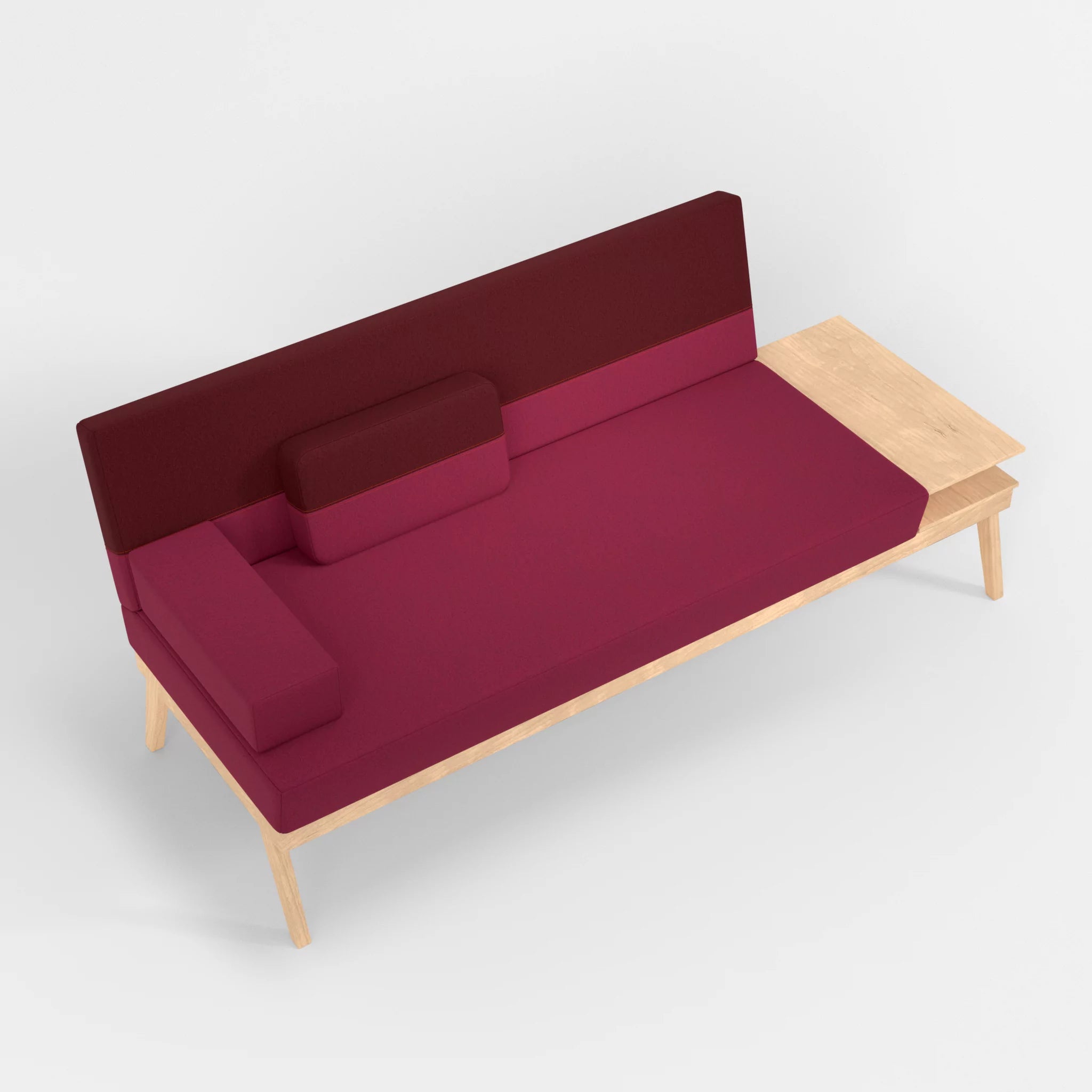 3er Sitzsofa Bauz mit Ablage rechts dama0034-dama0050 in Bordeaux und Fuchsia von oben
