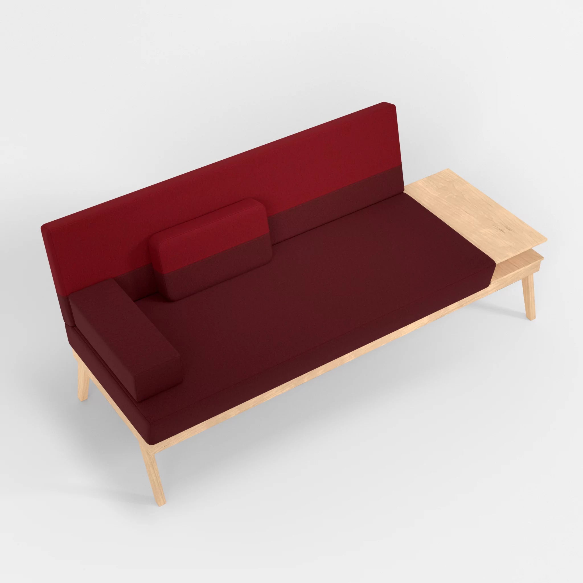 3er Sitzsofa Bauz mit Ablage rechts dama0034-dama0053 in Bordeaux und Rot von oben