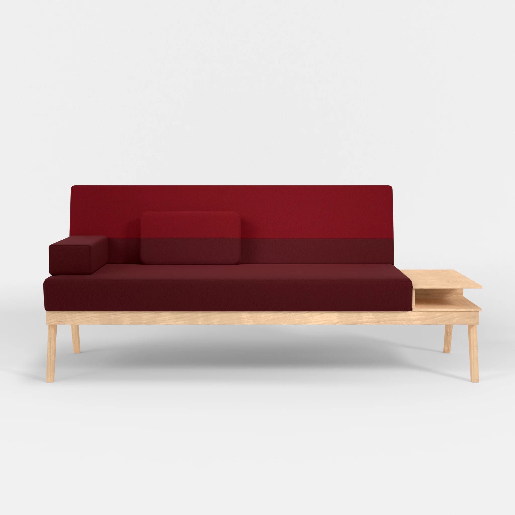3er Sitzsofa Bauz mit Ablage rechts dama0034-dama0053 in Bordeaux und Rot von vorne