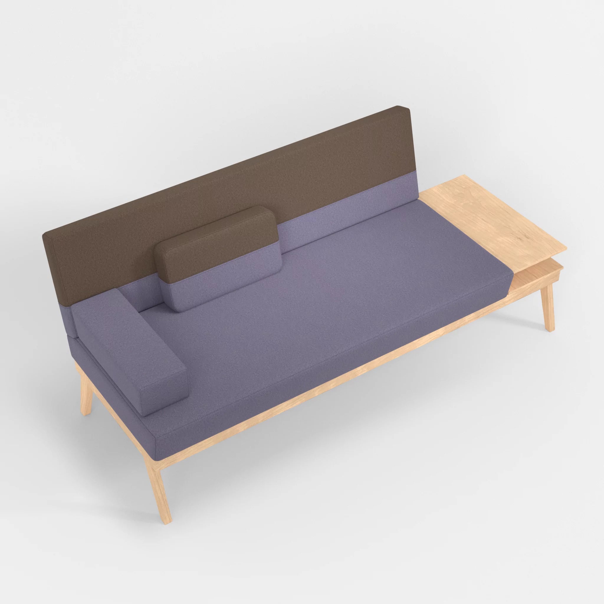 3er Sitzsofa Bauz mit Ablage rechts dama0039-dama0051 in Flieder und Braun von oben
