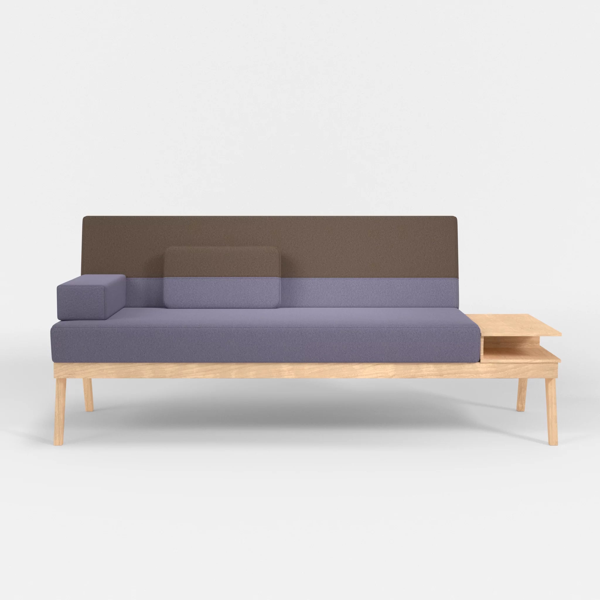 3er Sitzsofa Bauz mit Ablage rechts dama0039-dama0051 in Flieder und Braun von vorne