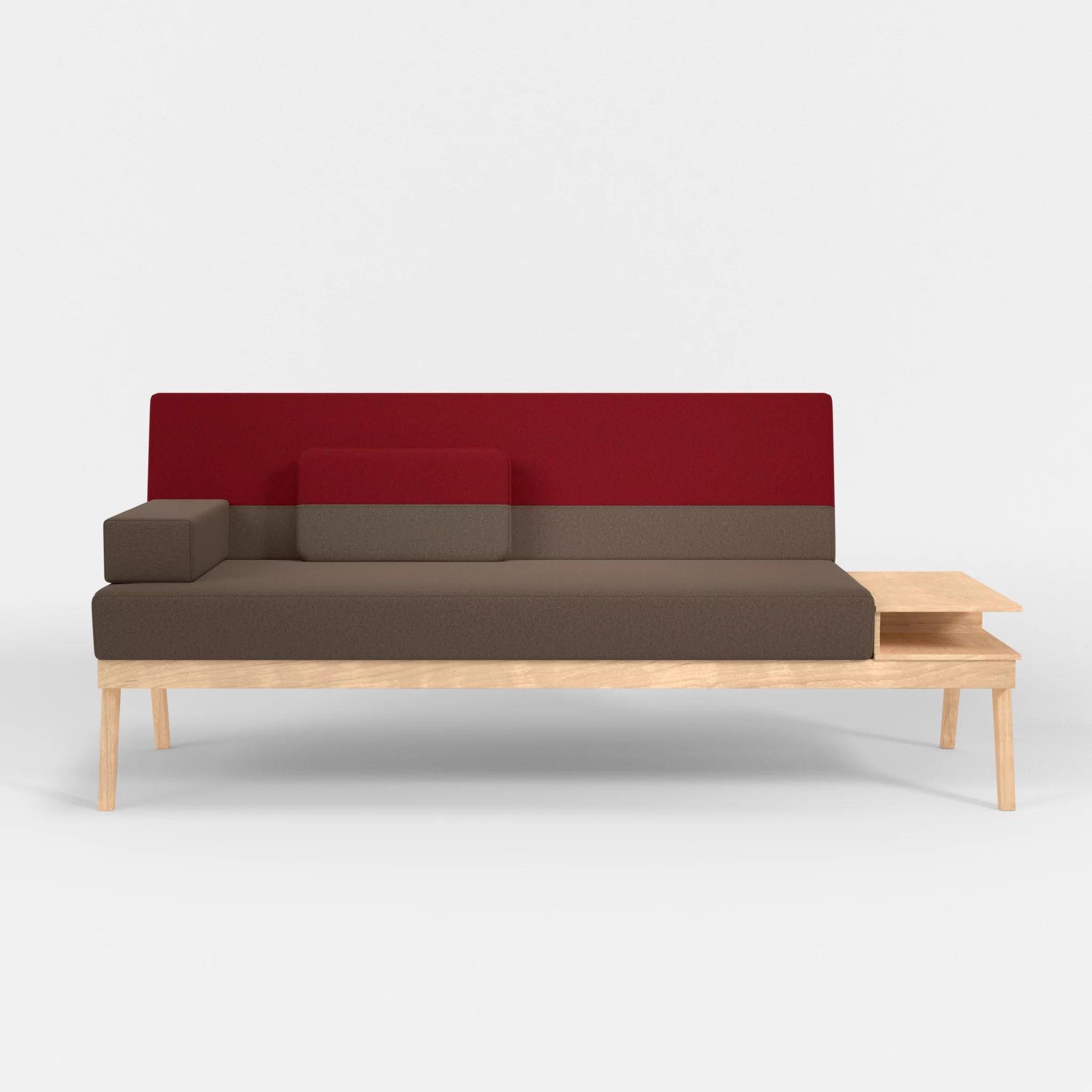 3er Sitzsofa Bauz mit Ablage rechts dama0051-dama0053 in Braun und Rot von vorne