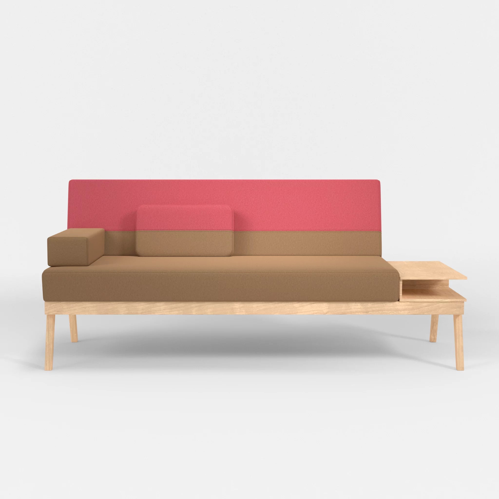 3er Sitzsofa Bauz mit Ablage rechts dama0056-dama0083 in Beige und Pink von vorne