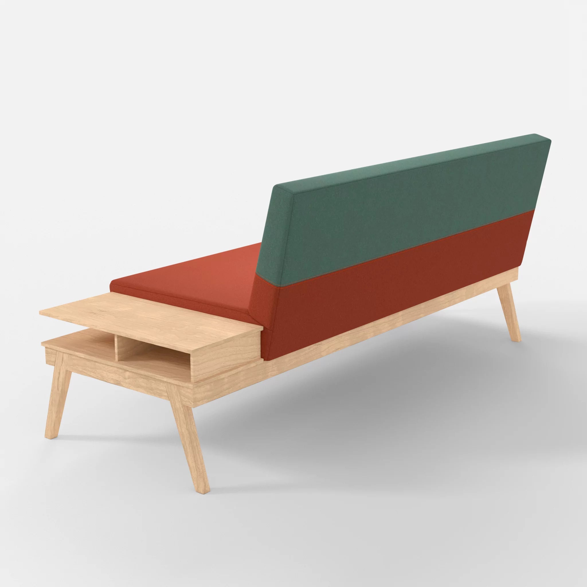 3er Sitzsofa Bauz mit Ablage rechts dama0062-dama0045 in Orange und Türkis von hinten
